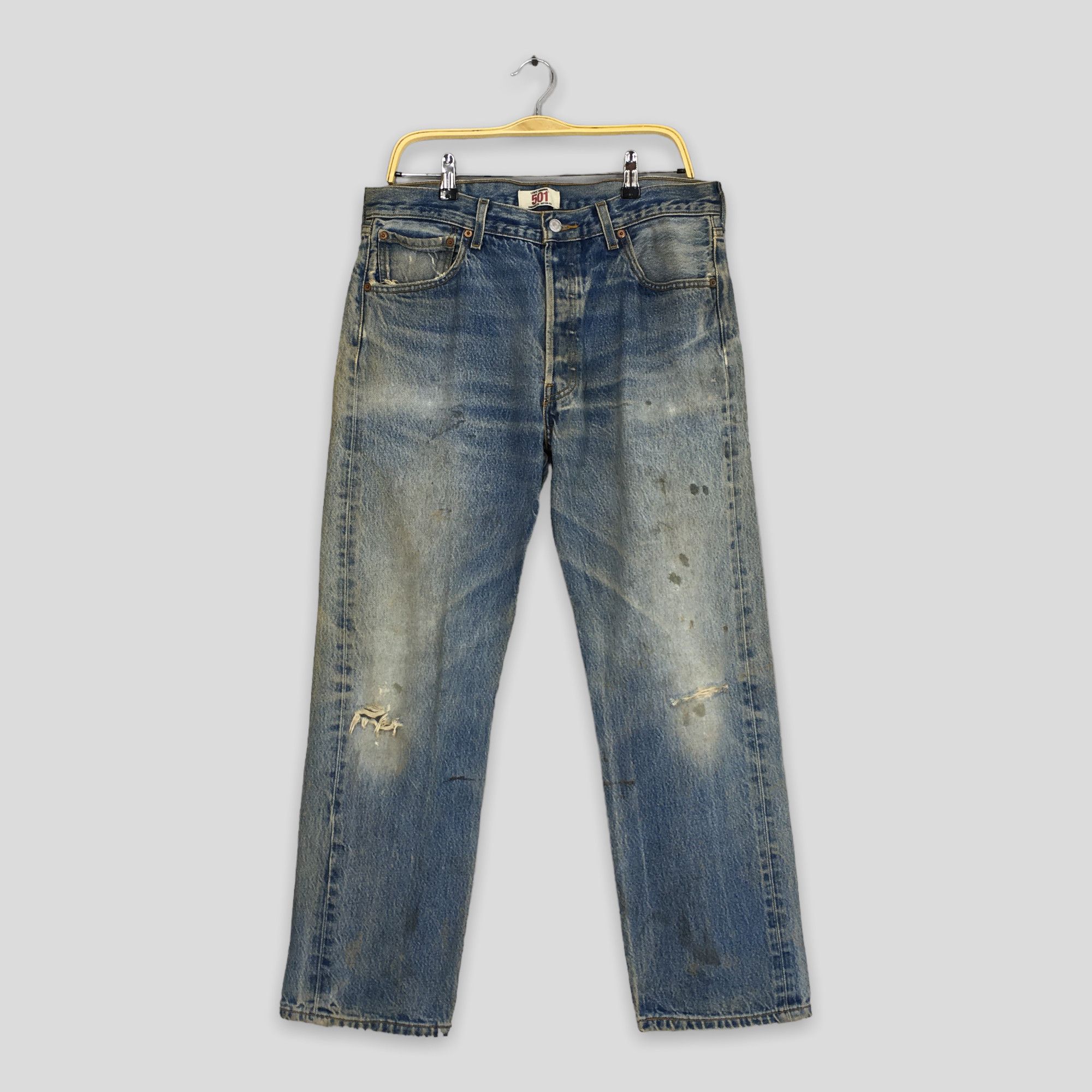 image of Distressed Denim x Levis Size 34X28.5 Vintage 90's Levi's 501 Distressed Dirty Jeans in Blue, Men's