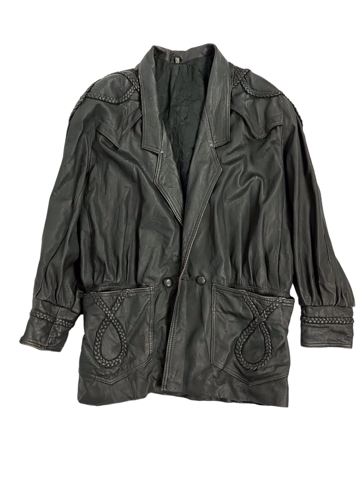 Japanese Brand Japanese Brand Black Leather Oversized Jacket Size ONE SIZE - 1 Thumbnail