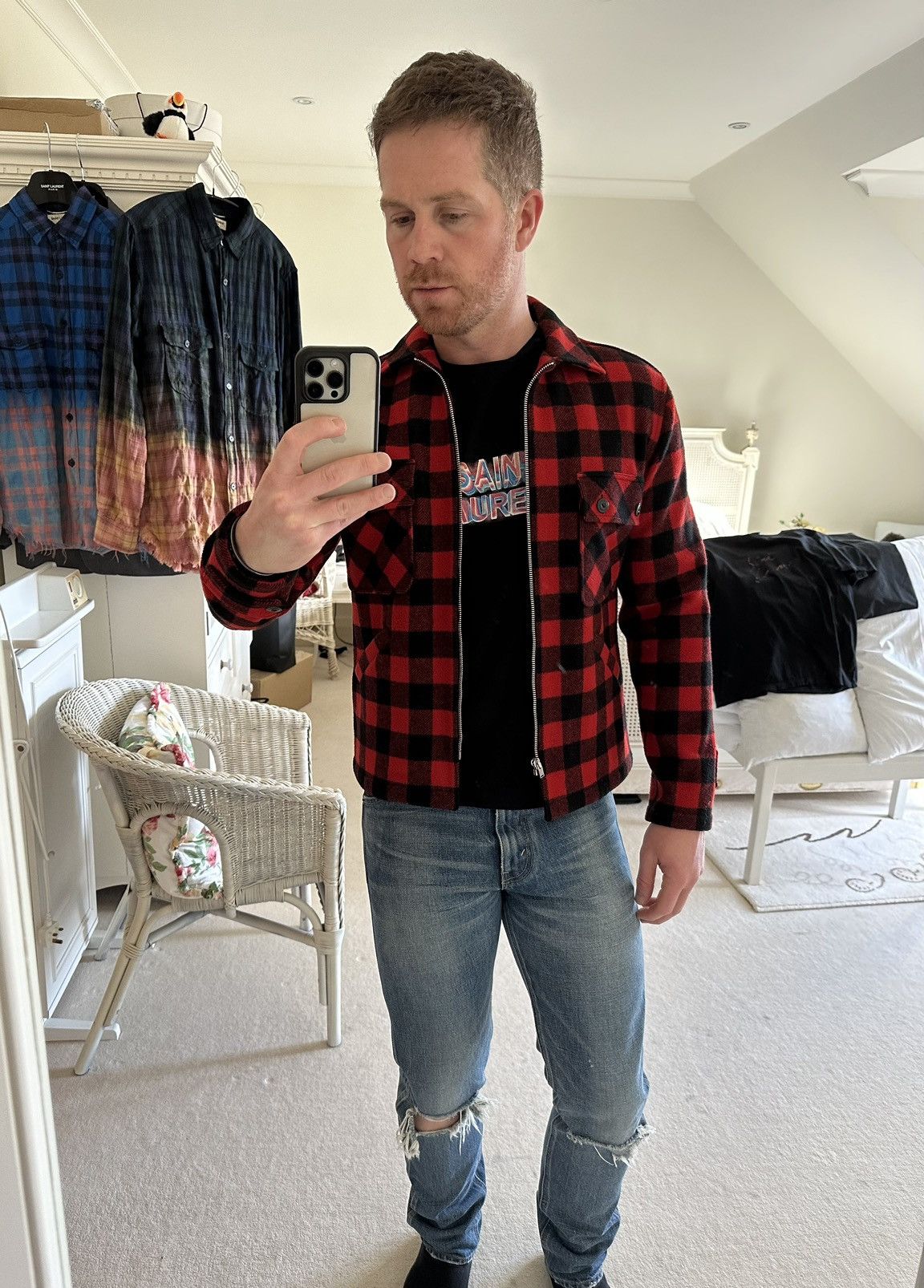 Saint Laurent Paris FW15 Saint Laurent 💯% wool red black Flannel jacket Hedi Size US S / EU 44-46 / 1 - 3 Thumbnail