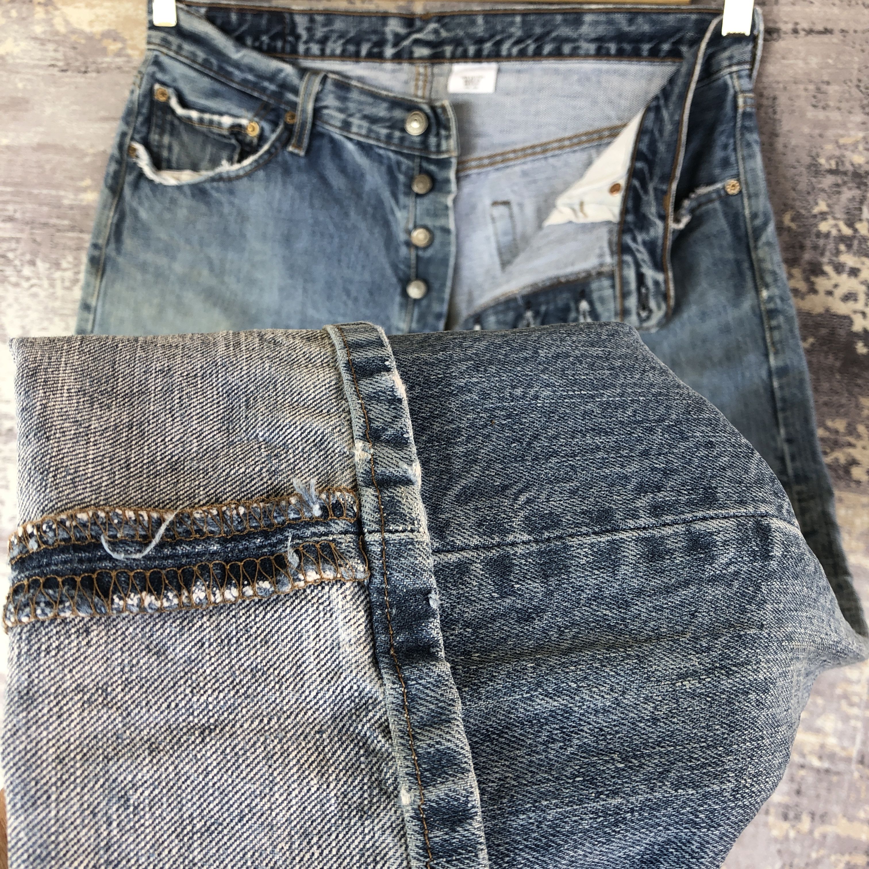 Vintage 90s Levi's 501 Distress Jeans Levis Light WashDenim