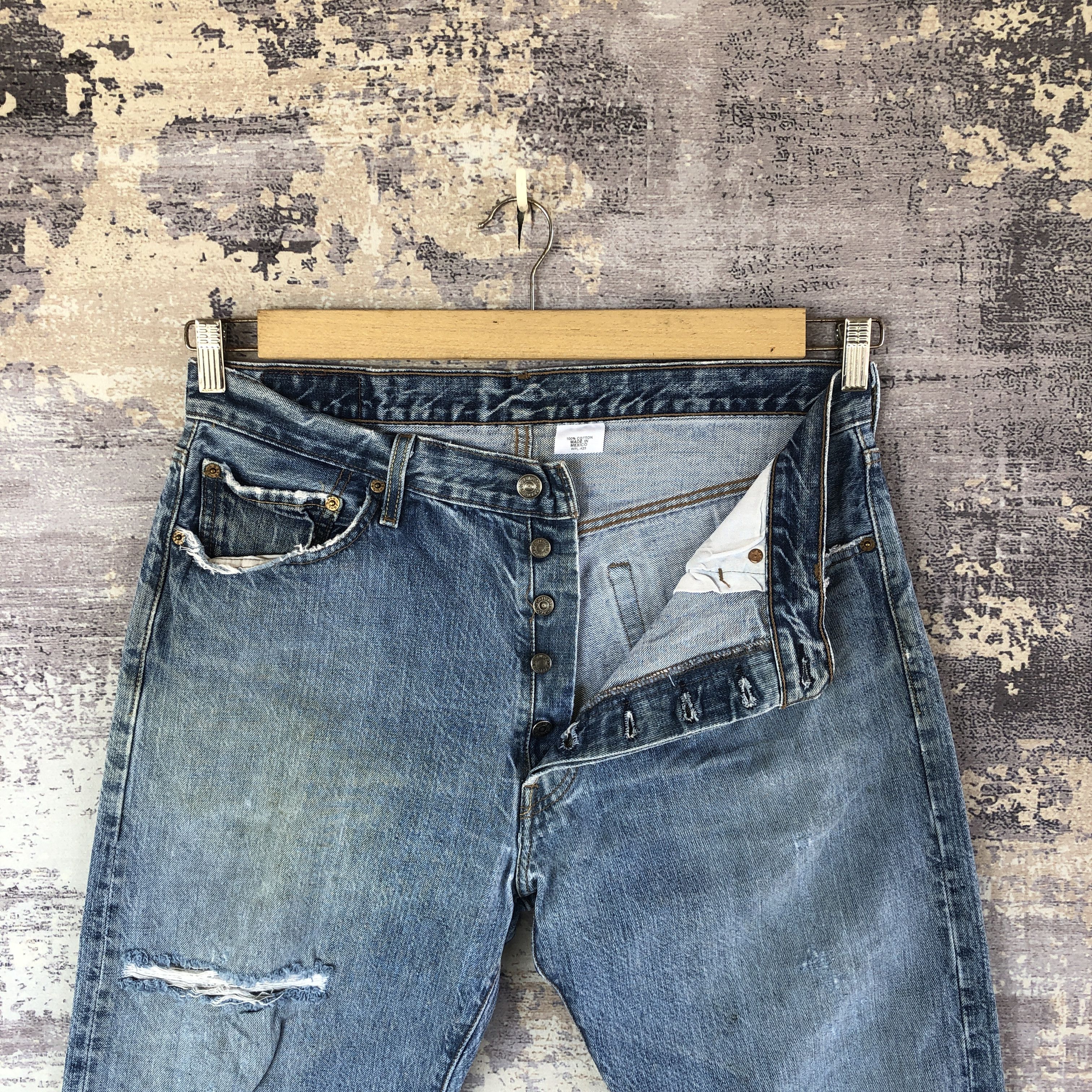 Vintage 90s Levi's 501 Distress Jeans Levis Light WashDenim