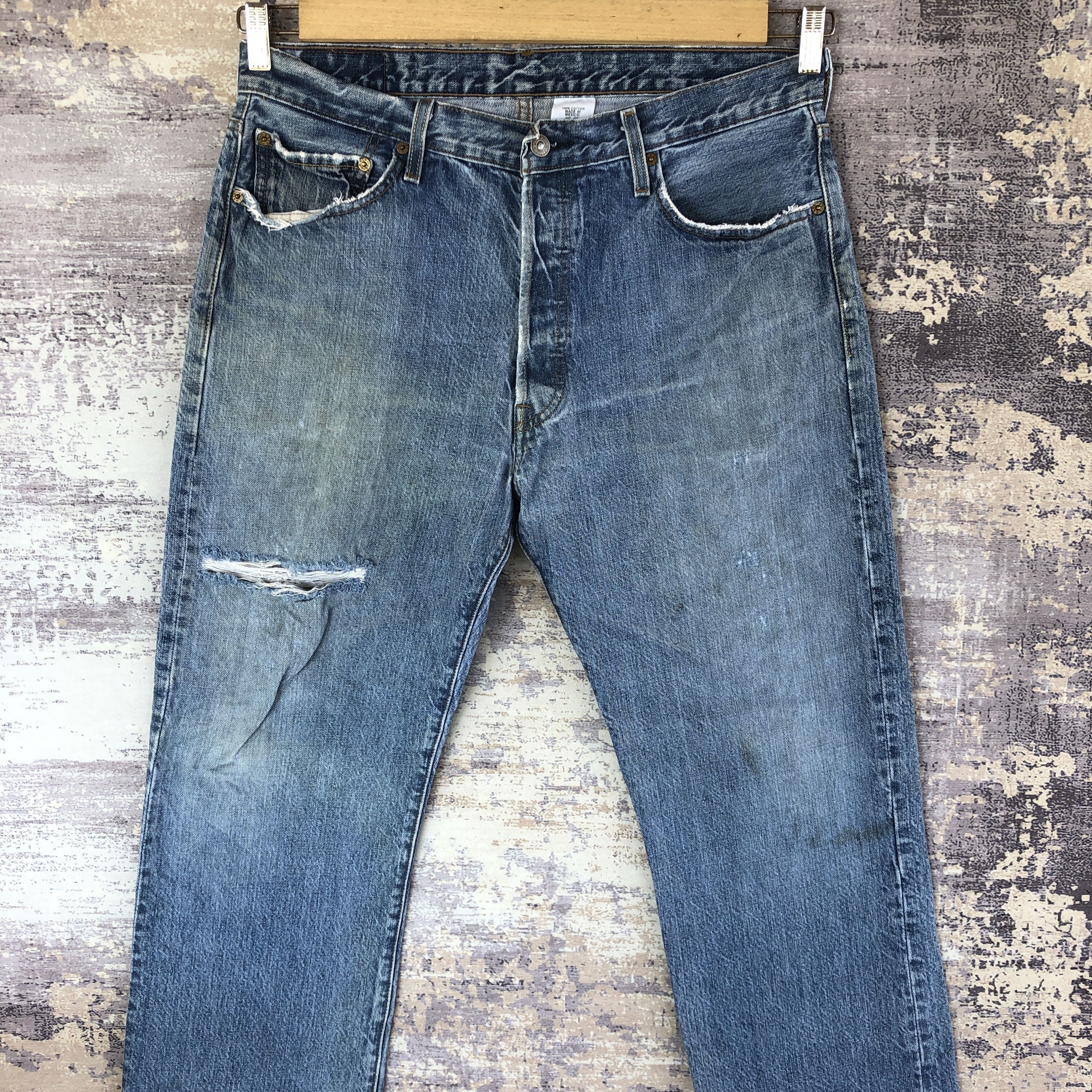 Vintage 90s Levi's 501 Distress Jeans Levis Light WashDenim
