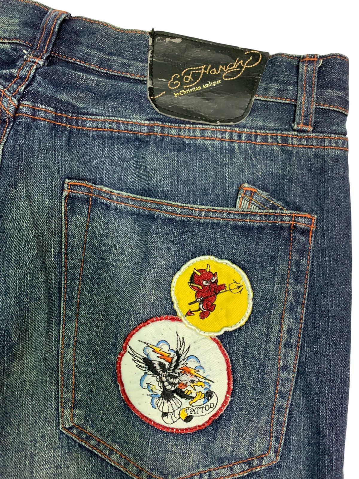 Christian Audigier Vintage Ed Hardy Embroidery Fish Koi &Skull ☠️ Patches Size US 35 - 5 Thumbnail