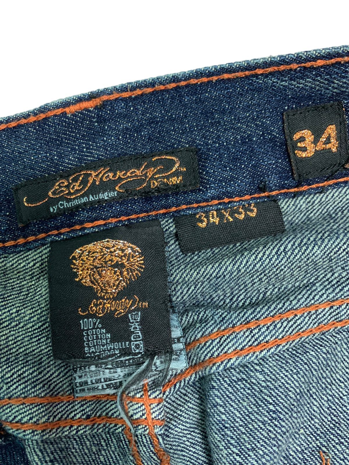 Christian Audigier Vintage Ed Hardy Embroidery Fish Koi &Skull ☠️ Patches Size US 35 - 16 Thumbnail