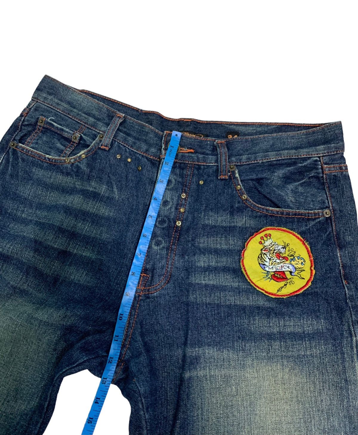 Christian Audigier Vintage Ed Hardy Embroidery Fish Koi &Skull ☠️ Patches Size US 35 - 18 Thumbnail