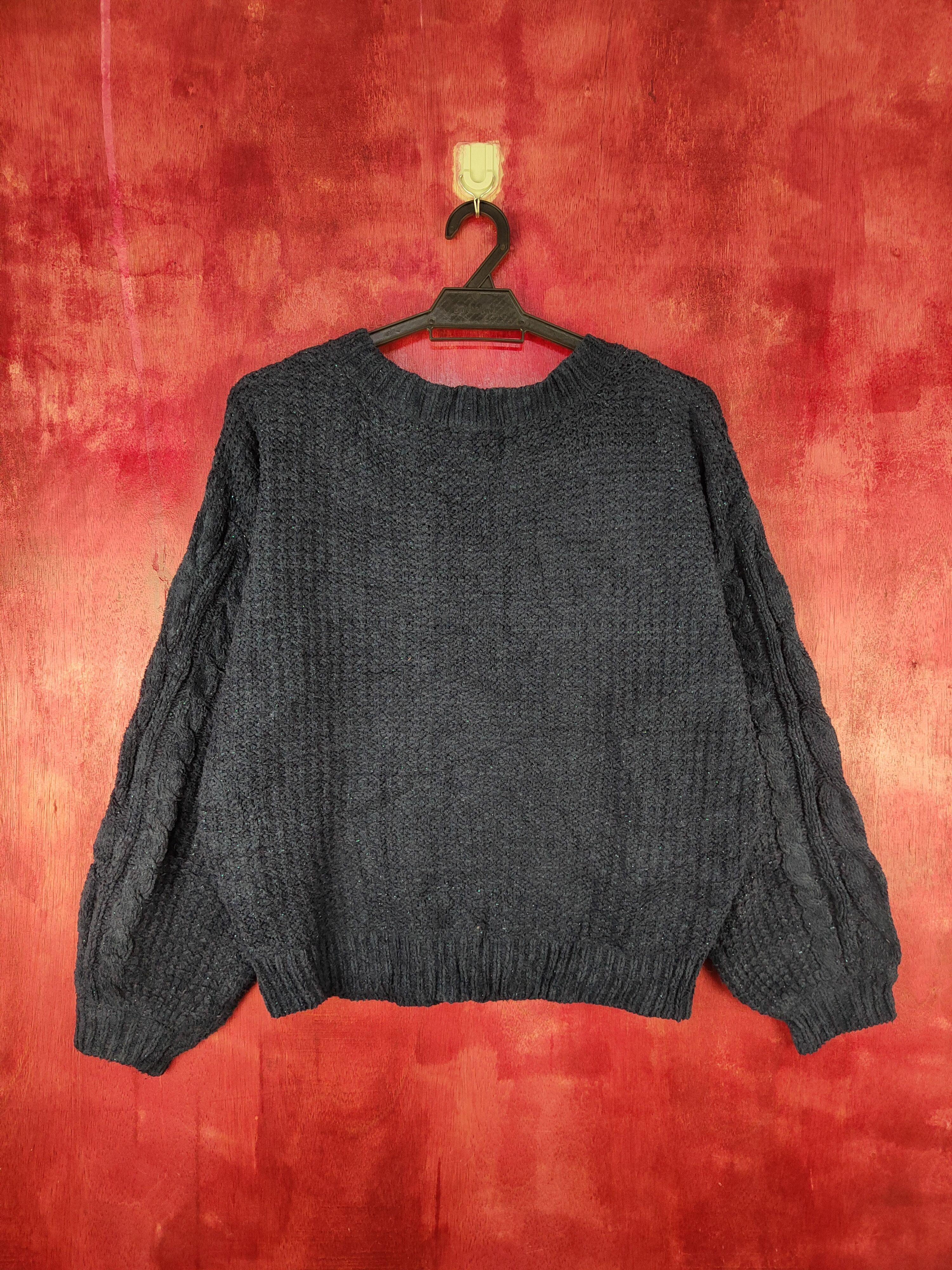 Aran Isles Knitwear × Japanese Brand × Vintage Rose Farm Dark Blue aran isle Knitwear Sweater #5497 Size L / US 10 / IT 46 - 7 Thumbnail
