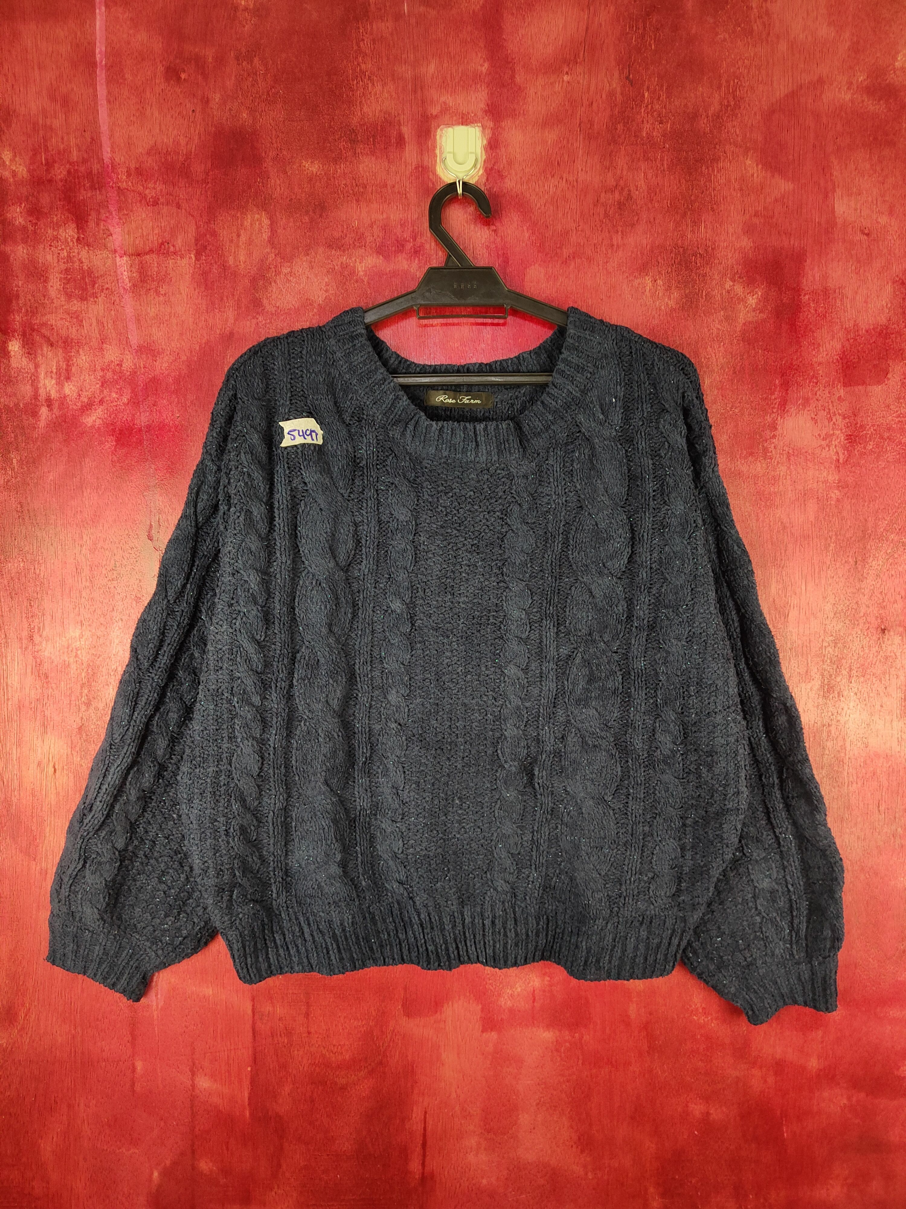 Aran Isles Knitwear × Japanese Brand × Vintage Rose Farm Dark Blue aran isle Knitwear Sweater #5497 Size L / US 10 / IT 46 - 1 Thumbnail