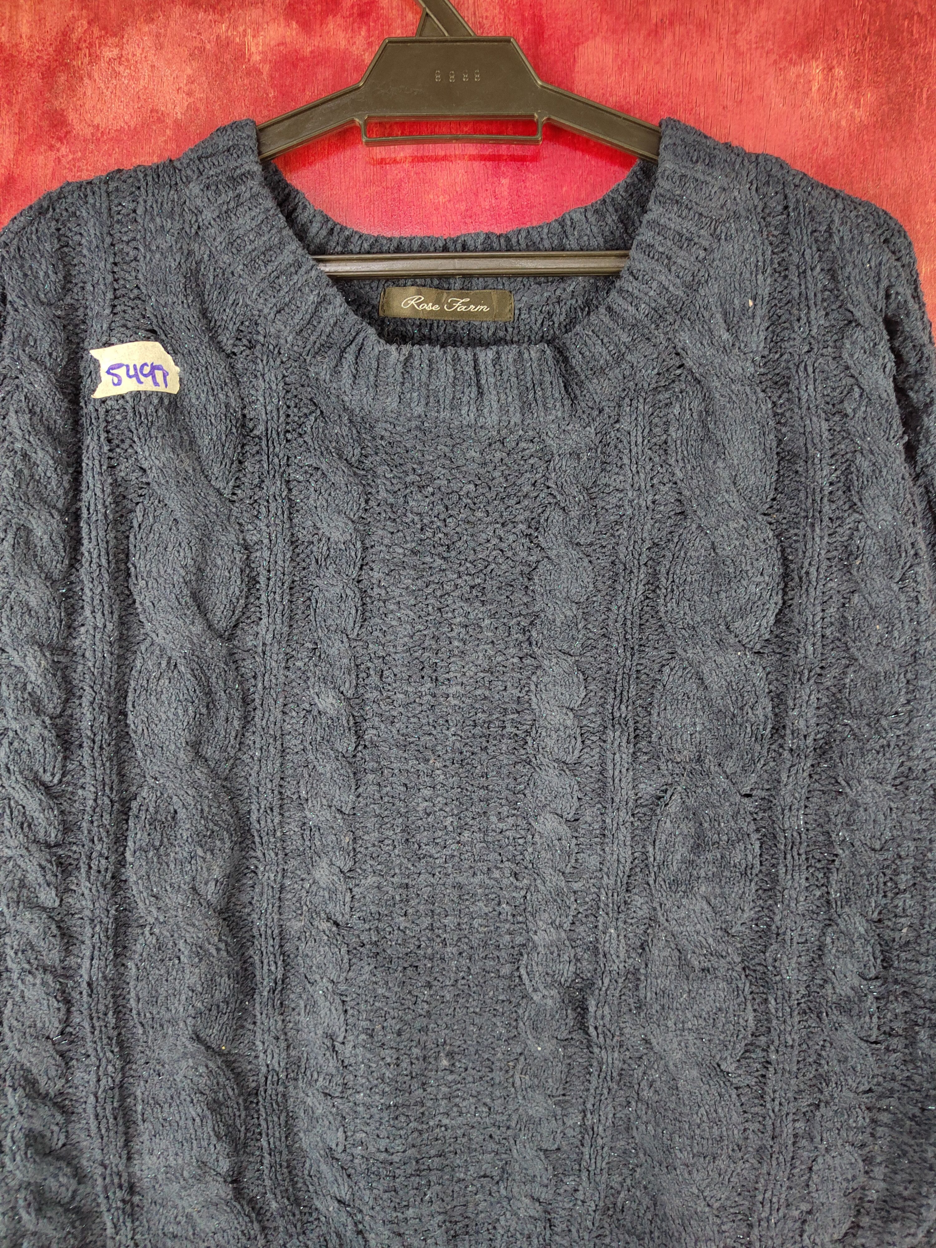 Aran Isles Knitwear × Japanese Brand × Vintage Rose Farm Dark Blue aran isle Knitwear Sweater #5497 Size L / US 10 / IT 46 - 2 Thumbnail