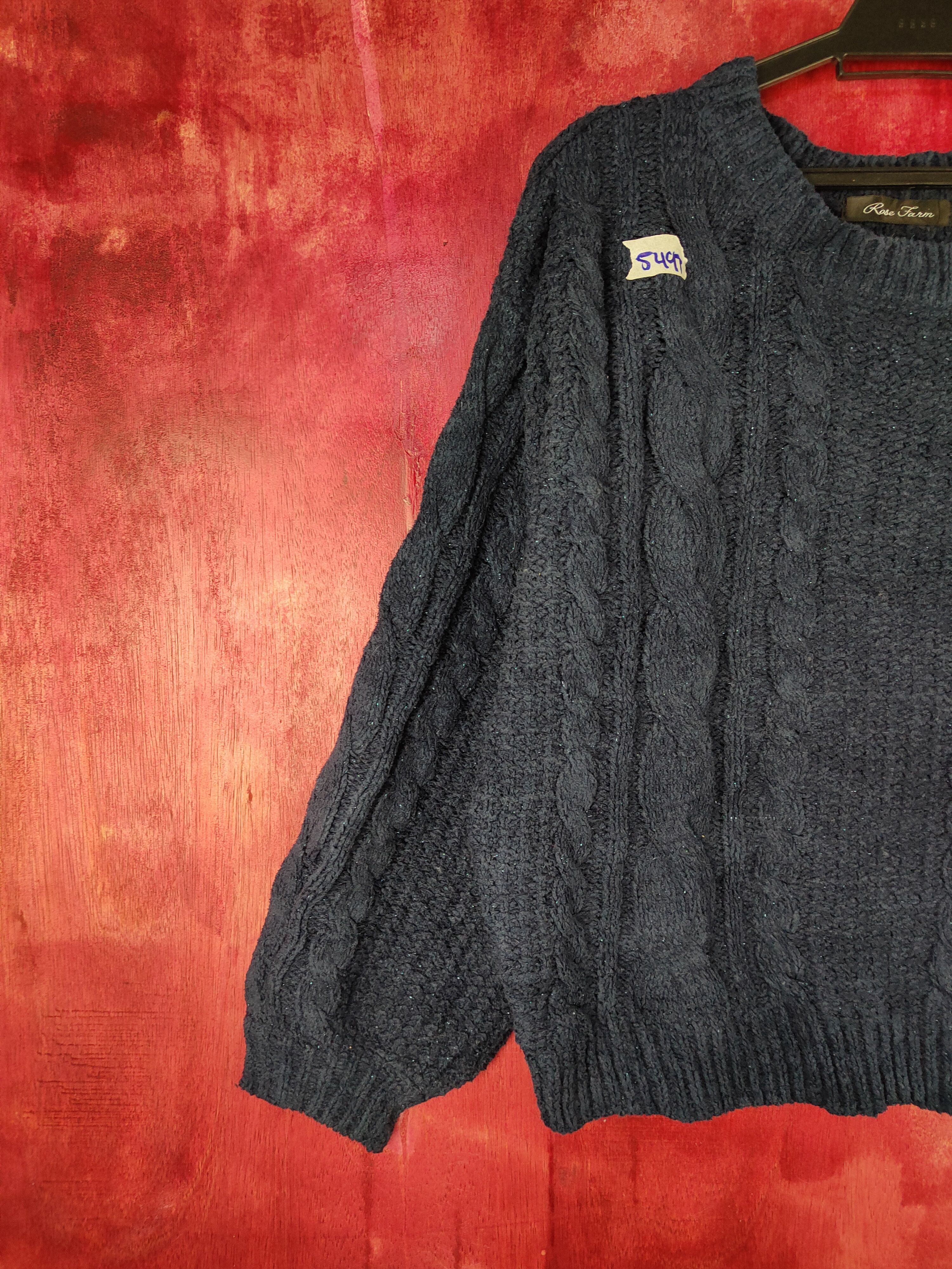 Aran Isles Knitwear × Japanese Brand × Vintage Rose Farm Dark Blue aran isle Knitwear Sweater #5497 Size L / US 10 / IT 46 - 3 Thumbnail