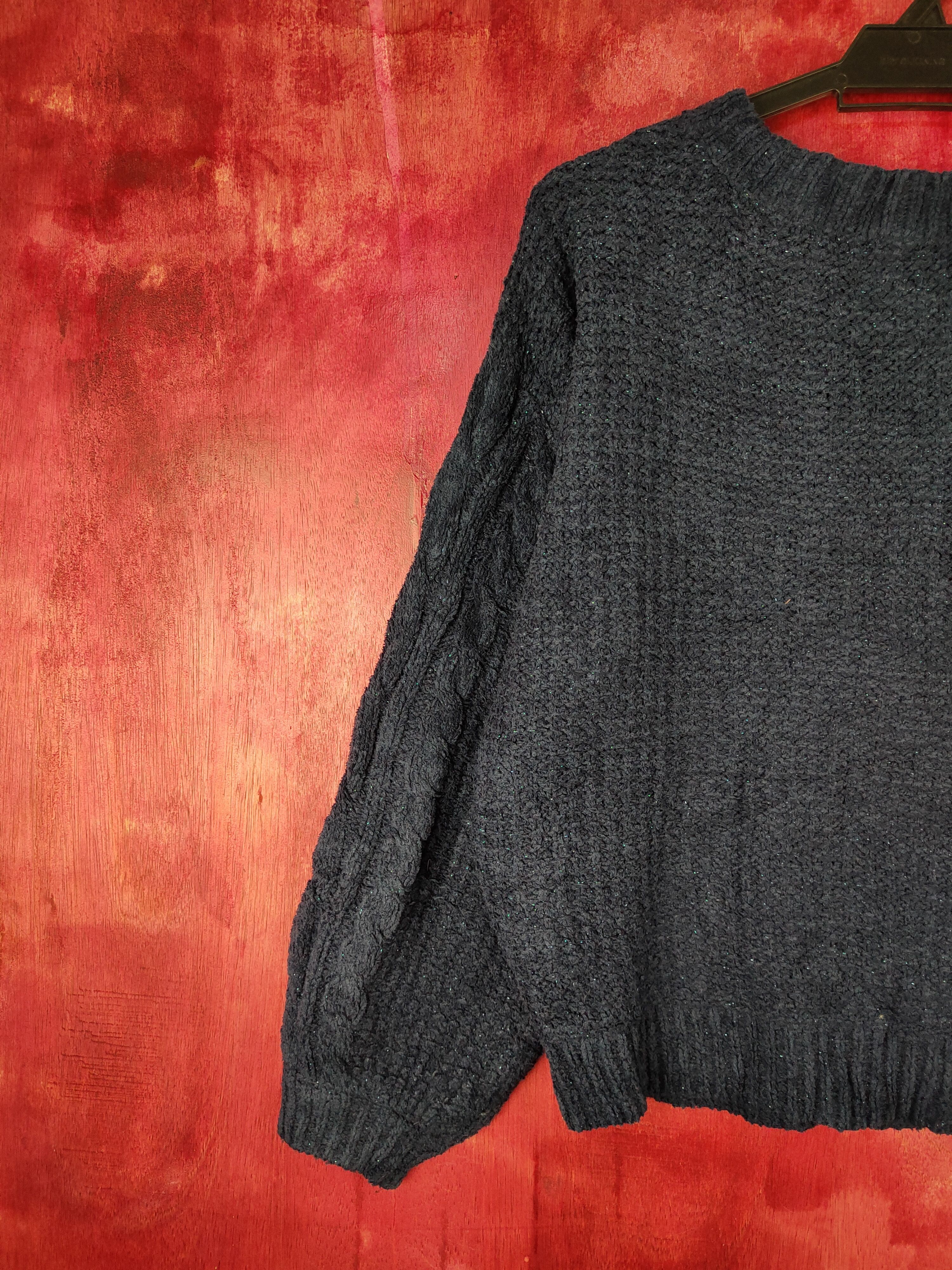 Aran Isles Knitwear × Japanese Brand × Vintage Rose Farm Dark Blue aran isle Knitwear Sweater #5497 Size L / US 10 / IT 46 - 8 Thumbnail
