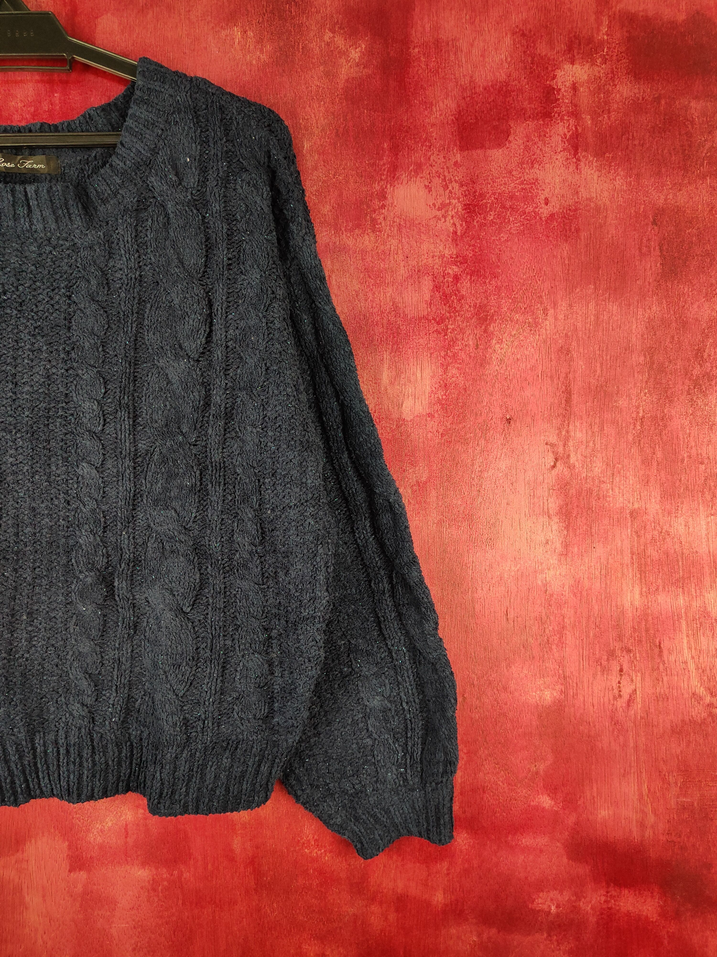 Aran Isles Knitwear × Japanese Brand × Vintage Rose Farm Dark Blue aran isle Knitwear Sweater #5497 Size L / US 10 / IT 46 - 5 Thumbnail