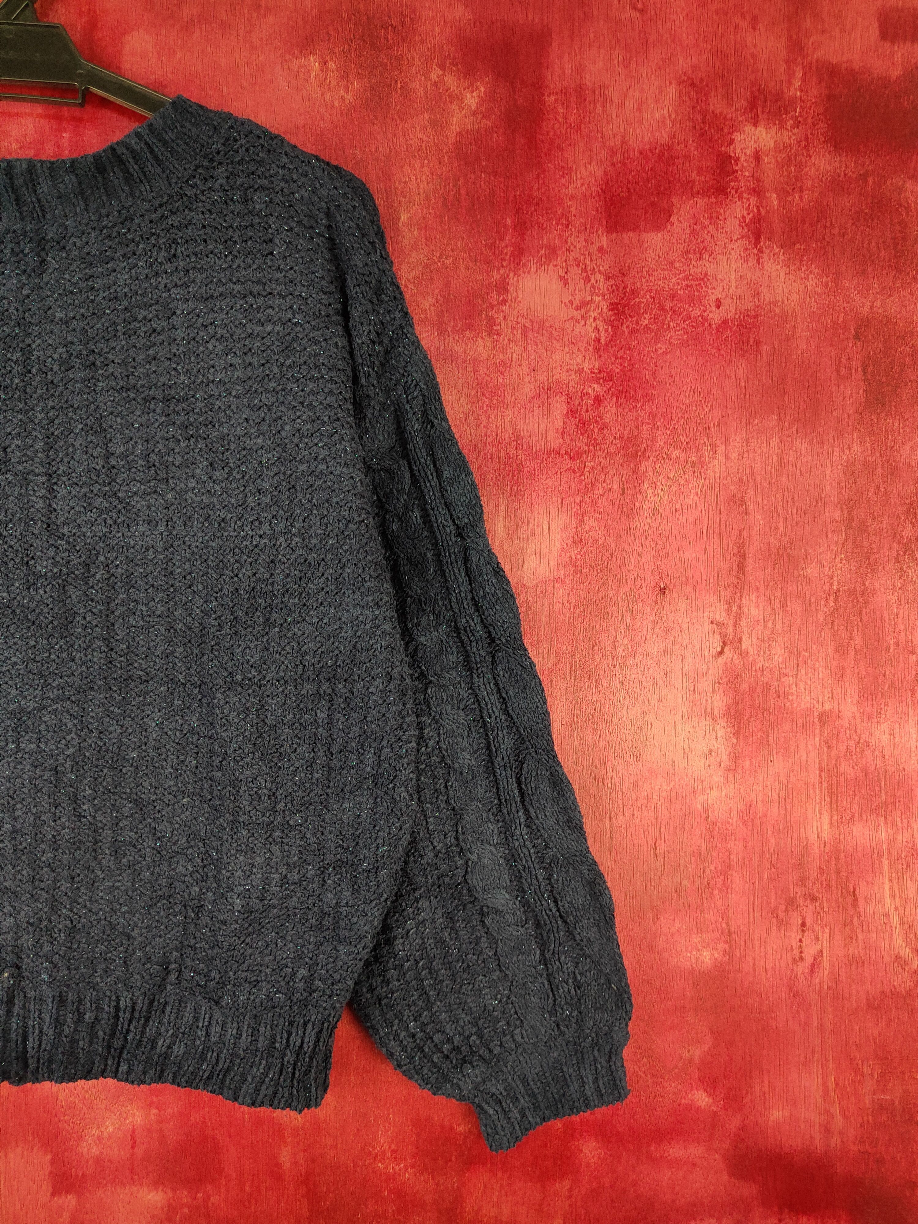 Aran Isles Knitwear × Japanese Brand × Vintage Rose Farm Dark Blue aran isle Knitwear Sweater #5497 Size L / US 10 / IT 46 - 9 Thumbnail