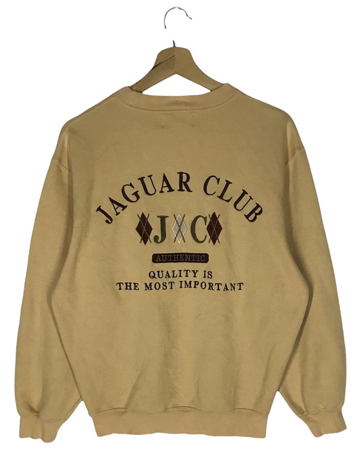 Image of Vintage Jaguar Club Big Back Logo Sweatshirts in Khaki, Men's (Size Small)