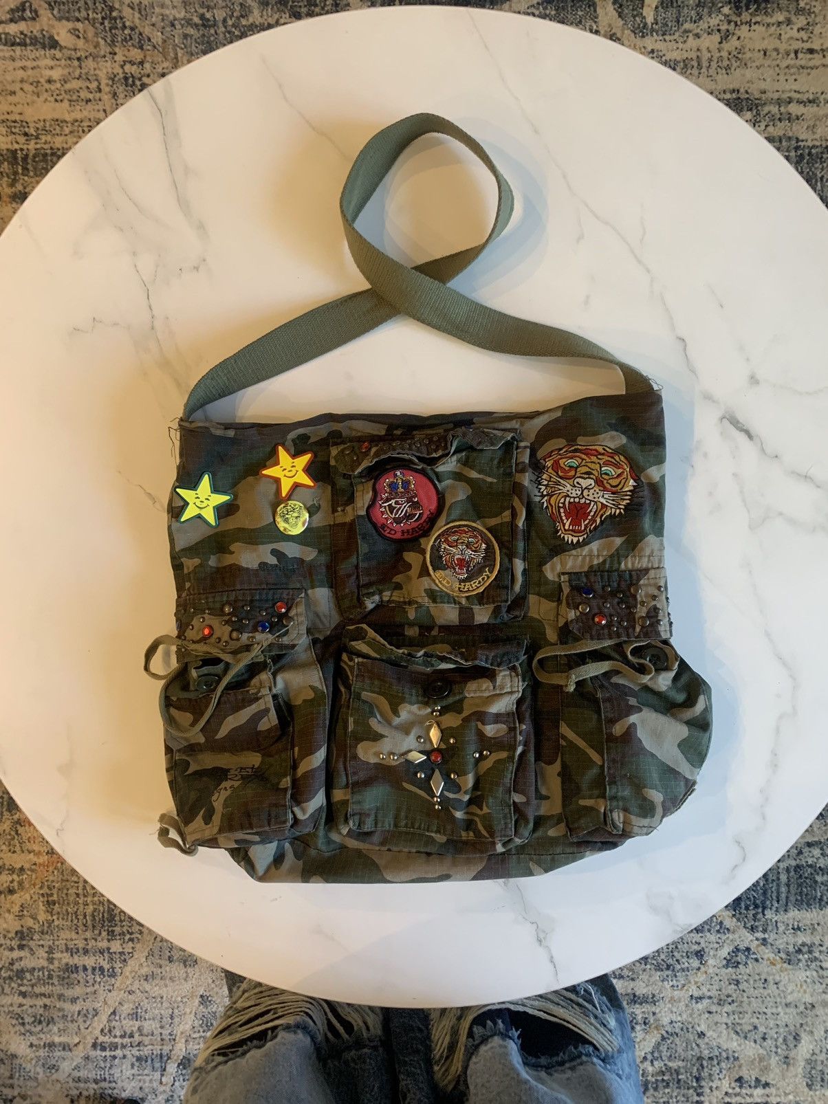 Christian Audigier Ed Hardy ED HARDY STUDDED CAMO BAG Grailed
