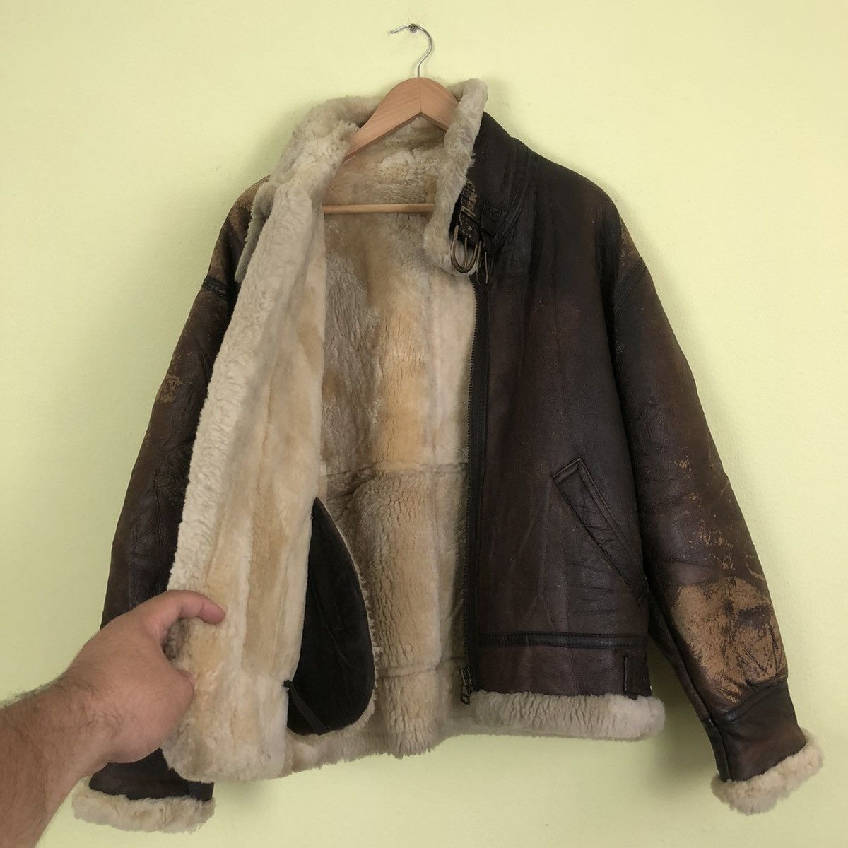 🔥 Vintage B-3 Genuine Leather Jacket Shearling Mink Fur