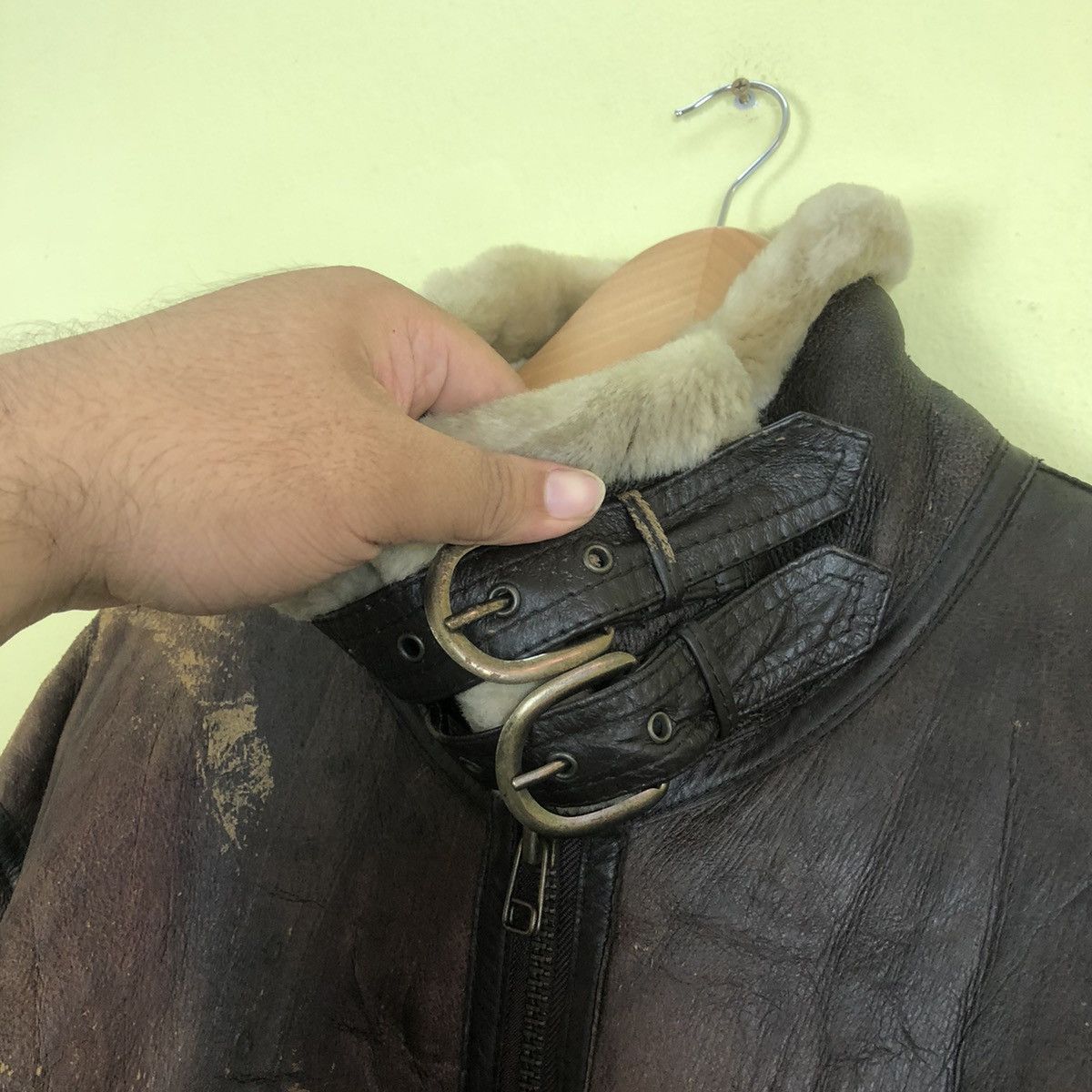 🔥 Vintage B-3 Genuine Leather Jacket Shearling Mink Fur