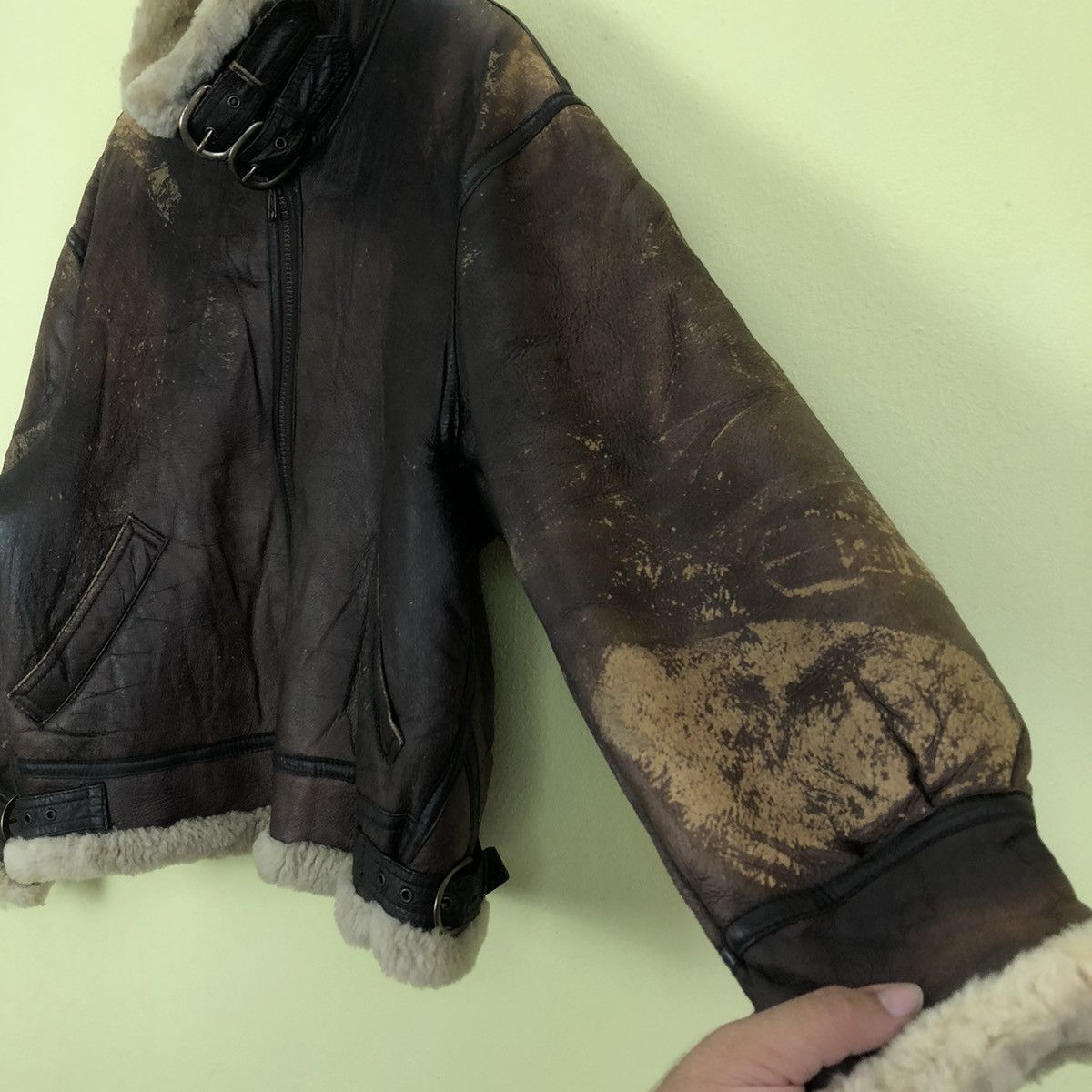 🔥 Vintage B-3 Genuine Leather Jacket Shearling Mink Fur
