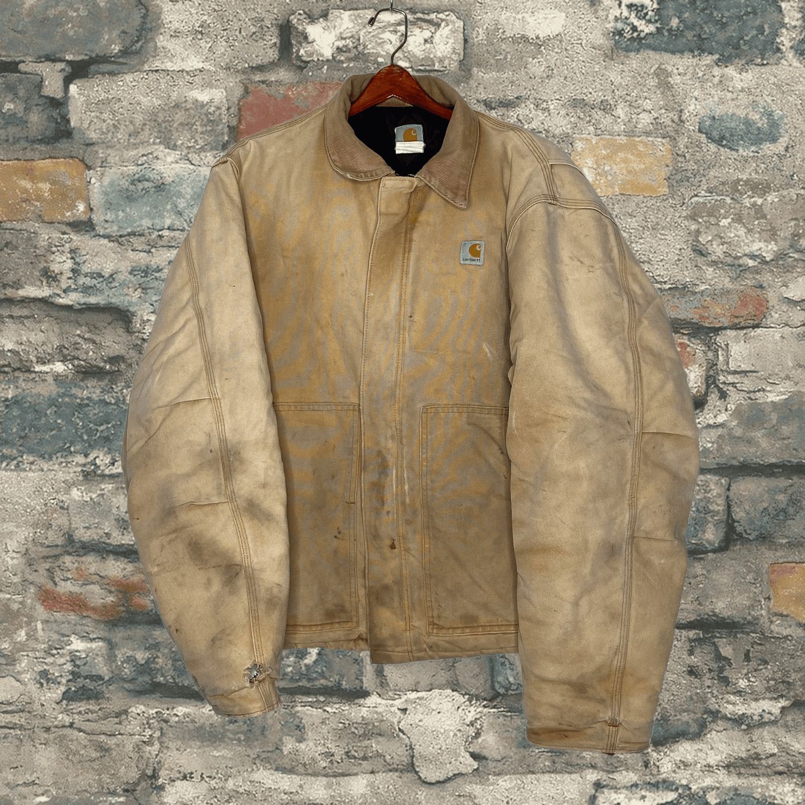 image of Vintage Tan Carhartt Jacket Thrashed Look Quilt Lined 90S, Men's (Size XL)