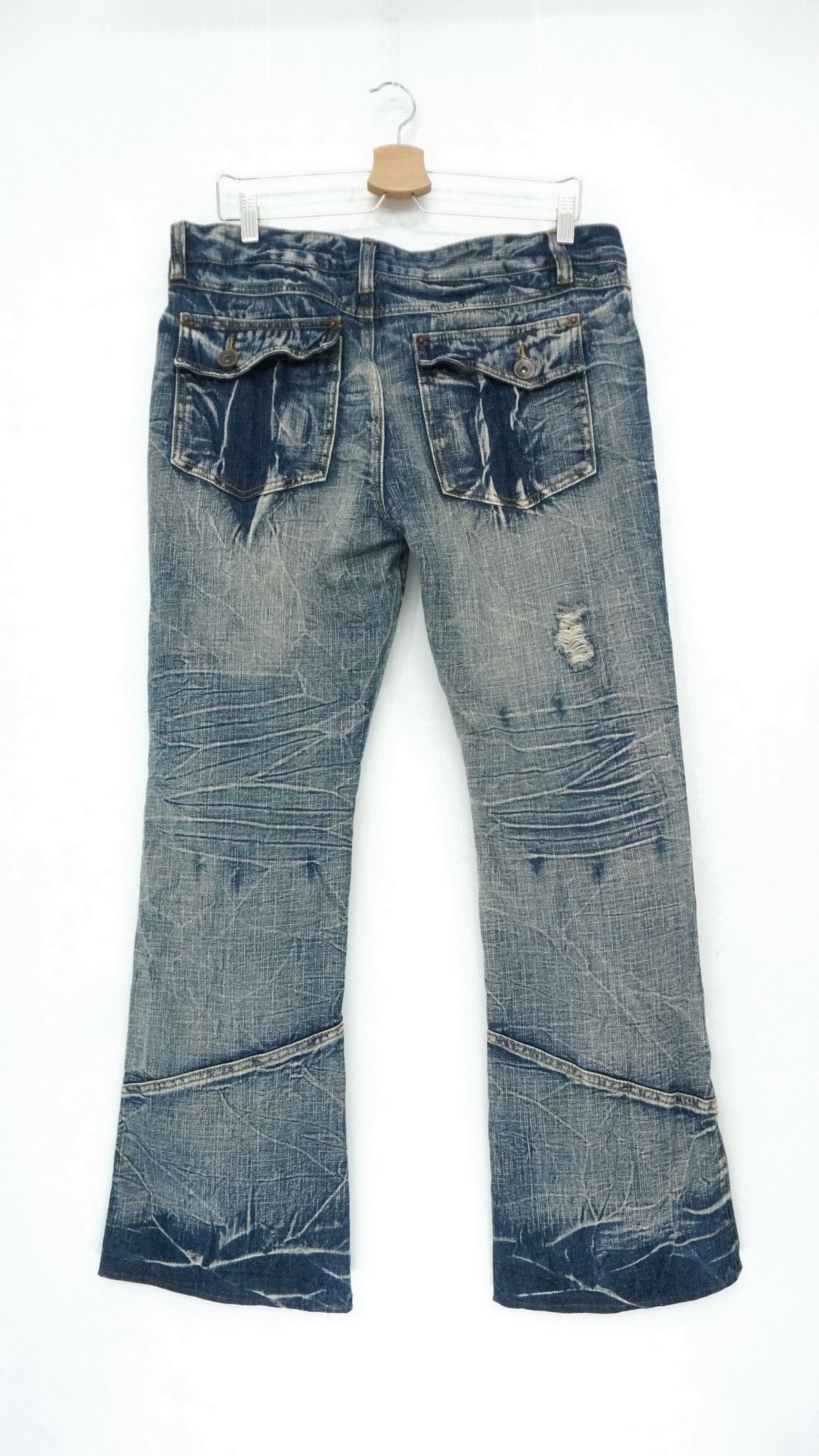 Image of Vintage Flare VTG Japan Distressed Lowrise Jeans in Denim Blue Faded, Men's (Size 36)