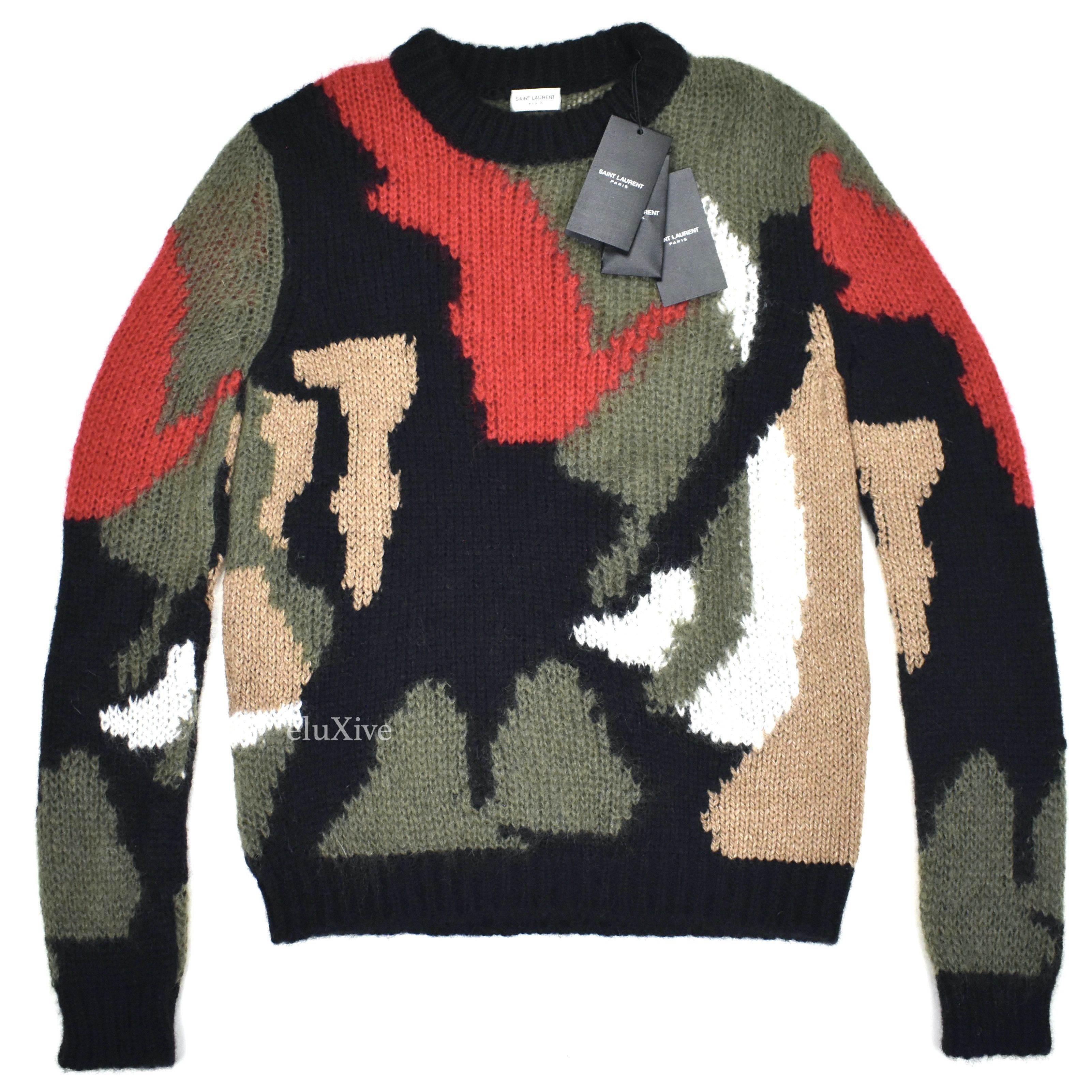 image of Saint Laurent Paris Saint Laurent Abstract Camo Knit Mohair Sweater Multi, Men's (Size Small)