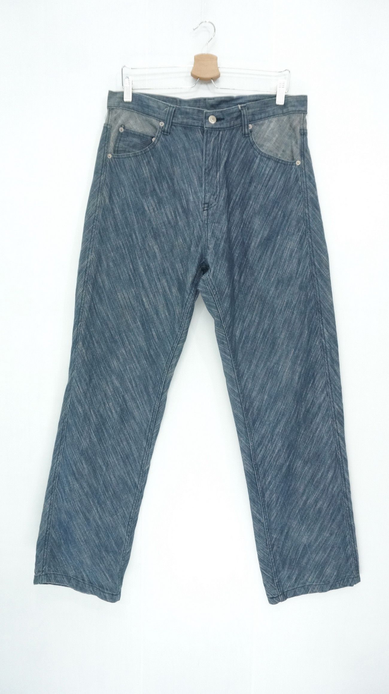 Japanese Brand Rare Vintage Japan ASNADISPEC Diagonal Brush Fabric Jeans Size US 34 / EU 50 - 2 Thumbnail