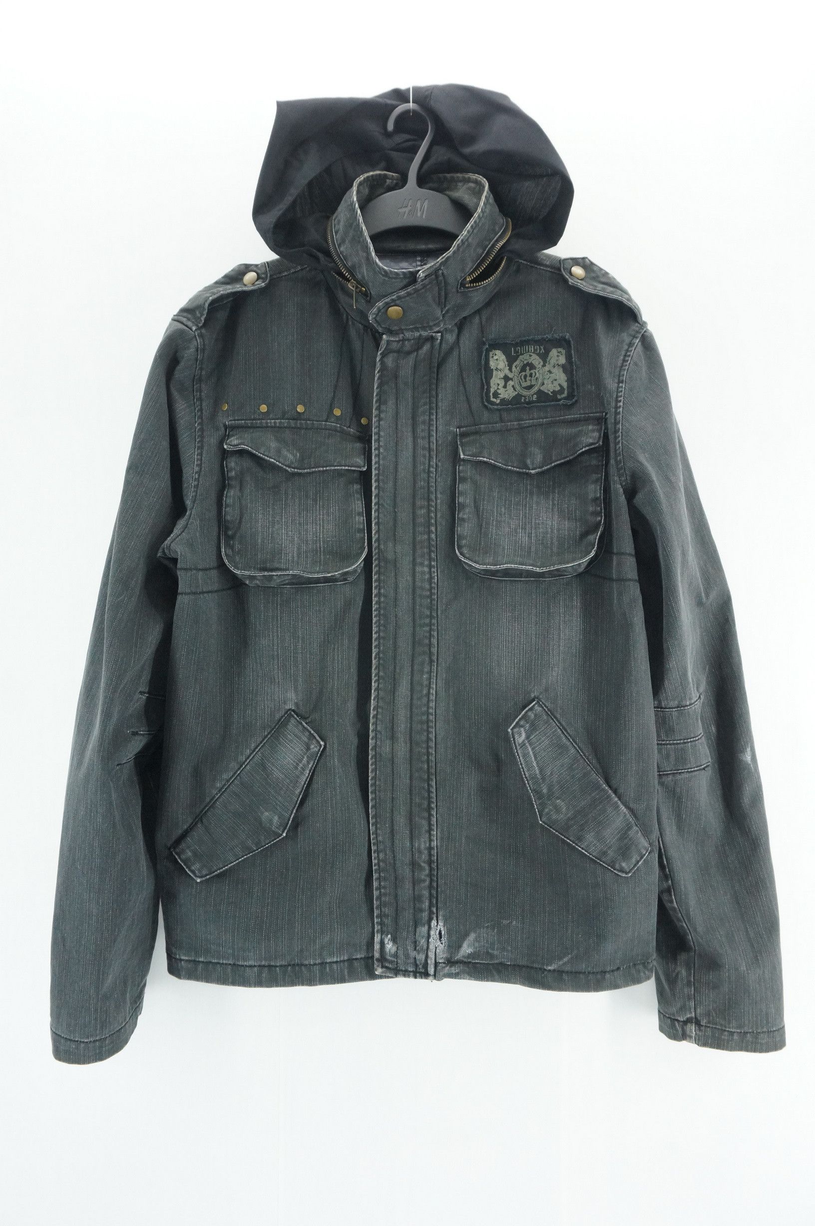 image of Distressed Denim x Vintage VTG Lowbox Worn Out Distressed Hoodie Jacket in Faded Black (Size Small)