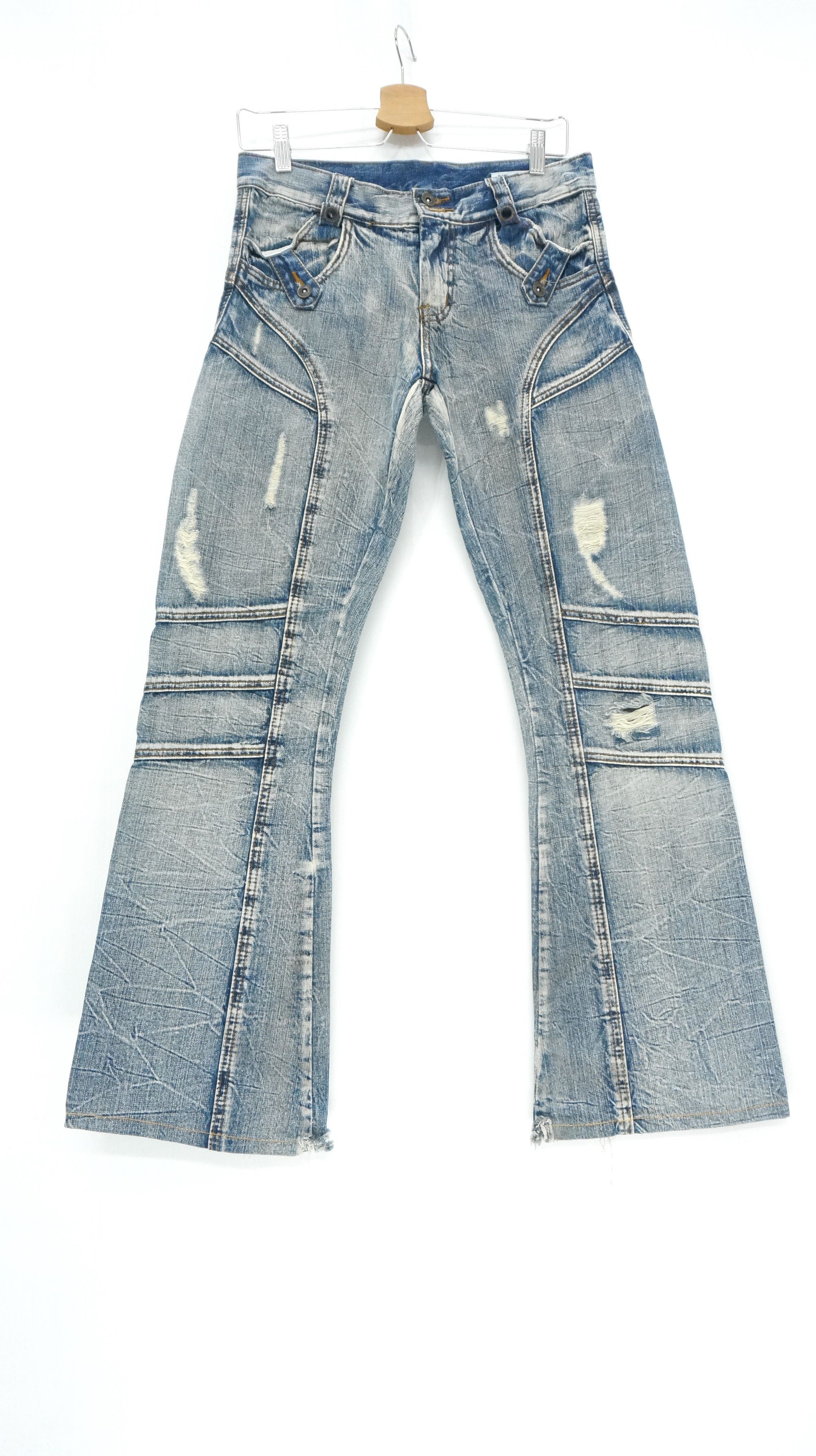 Japanese Brand VtgFLARE🔥 SEMANTIC DESIGN Distressed Patchwork Jeans Size US 29 - 1 Thumbnail