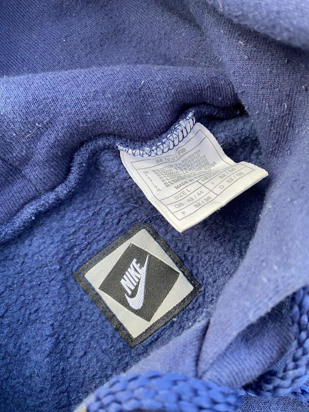 Nike × Vintage Vintage 90s nike Dark Blue oversized Hoodie Size US L / EU 52-54 / 3 - 3 Thumbnail