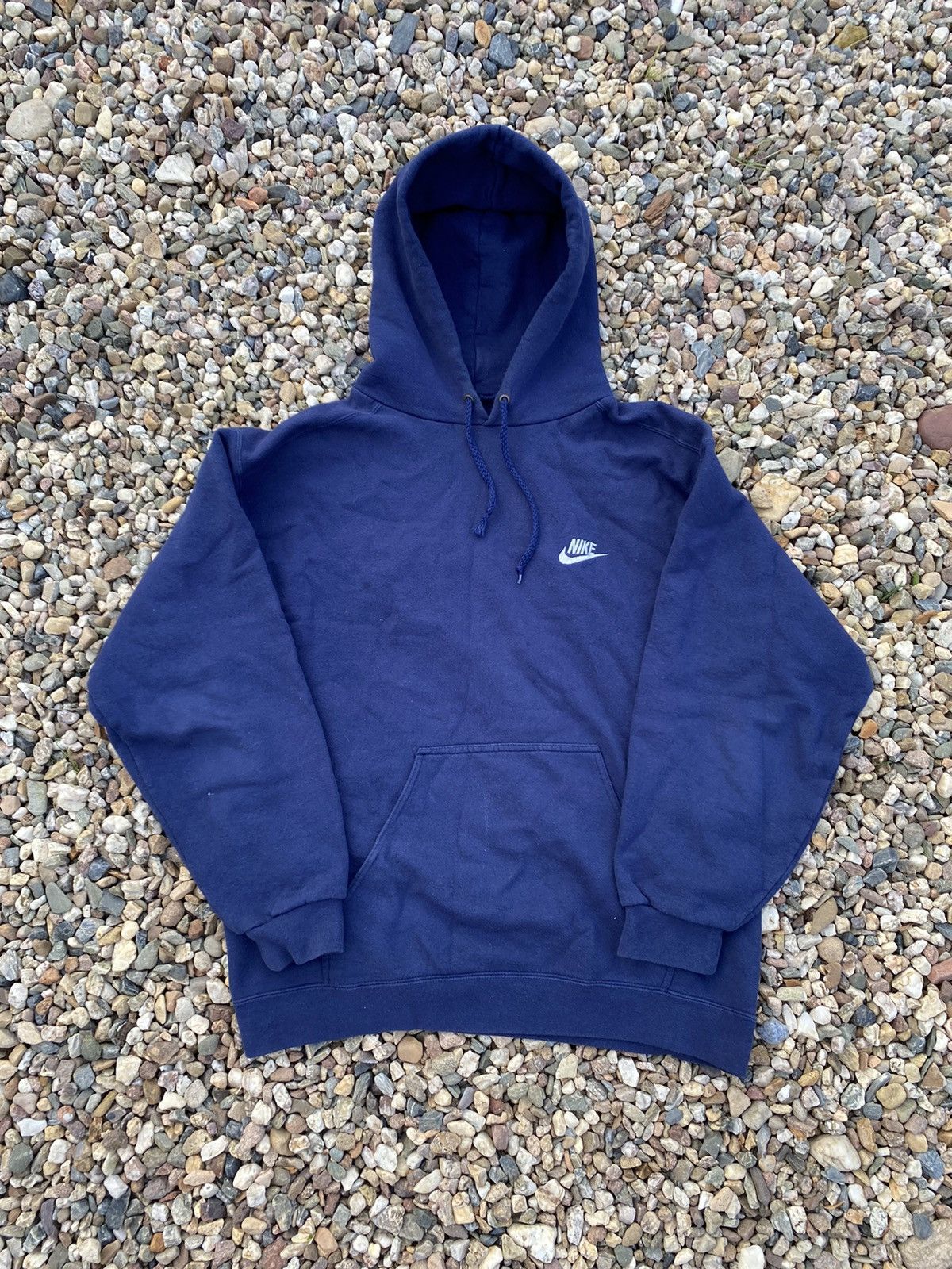 Nike × Vintage Vintage 90s nike Dark Blue oversized Hoodie Size US L / EU 52-54 / 3 - 1 Thumbnail