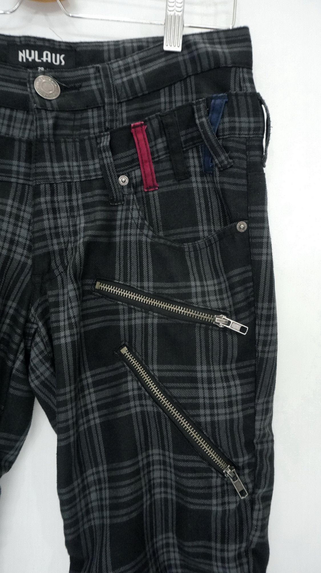 Japanese Brand NYLAUS Worn Double Waist Plaid Shirring Punk Skinny Pants Size US 29 - 4 Thumbnail