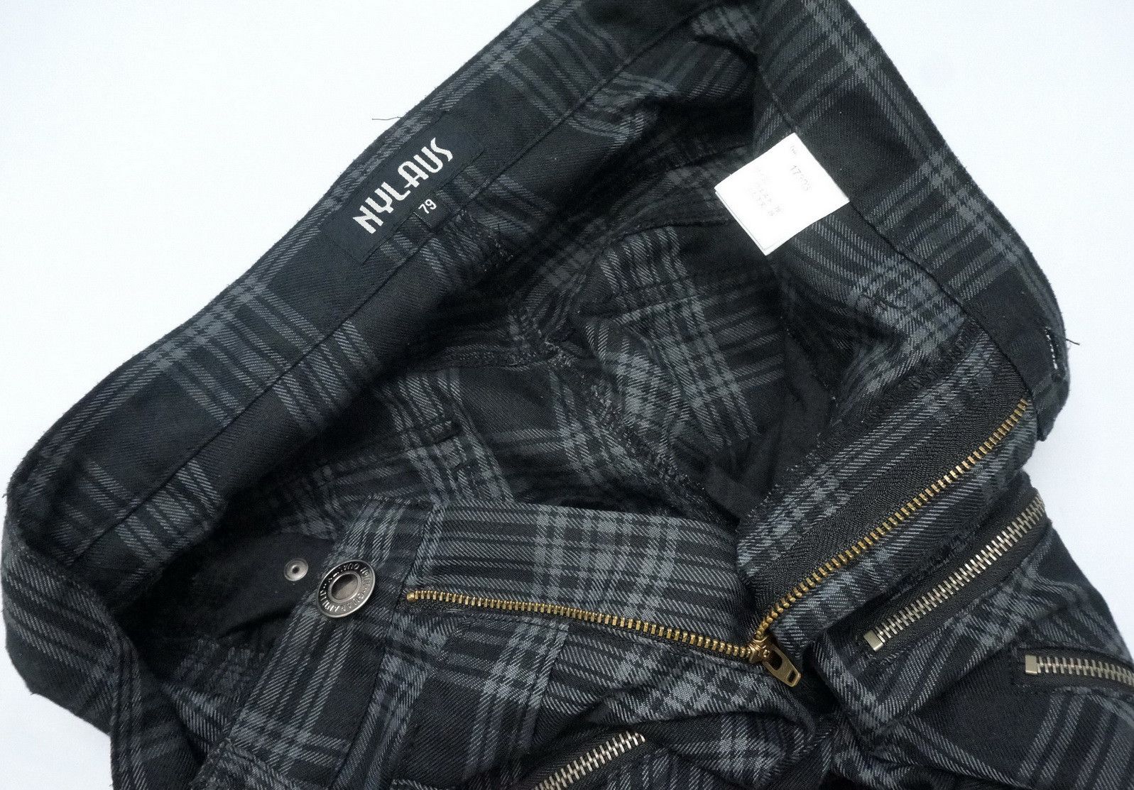 Japanese Brand NYLAUS Worn Double Waist Plaid Shirring Punk Skinny Pants Size US 29 - 13 Thumbnail