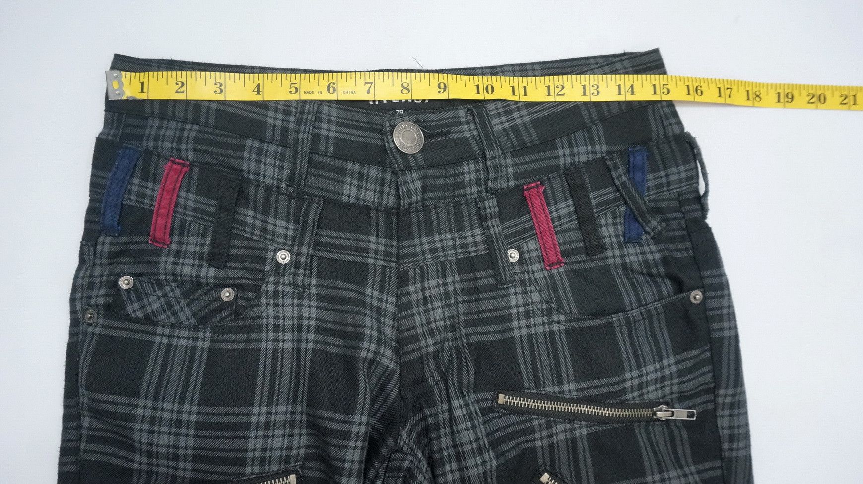 Japanese Brand NYLAUS Worn Double Waist Plaid Shirring Punk Skinny Pants Size US 29 - 7 Thumbnail