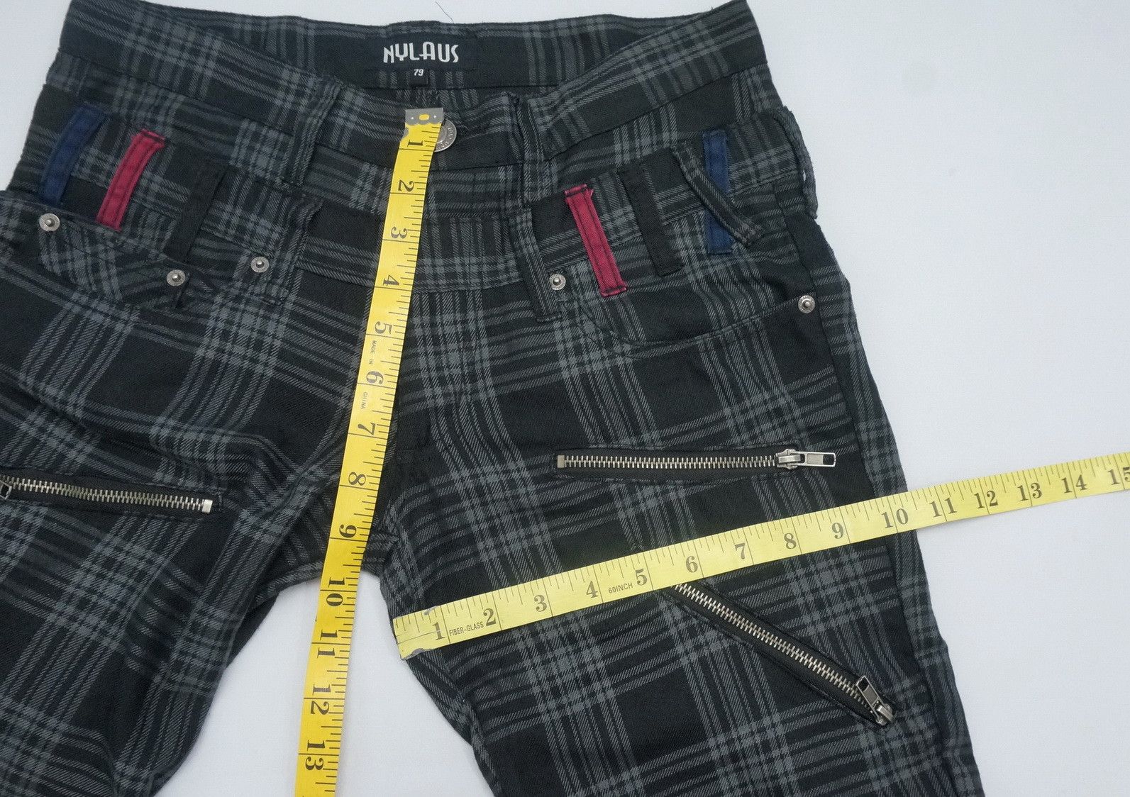 Japanese Brand NYLAUS Worn Double Waist Plaid Shirring Punk Skinny Pants Size US 29 - 8 Thumbnail