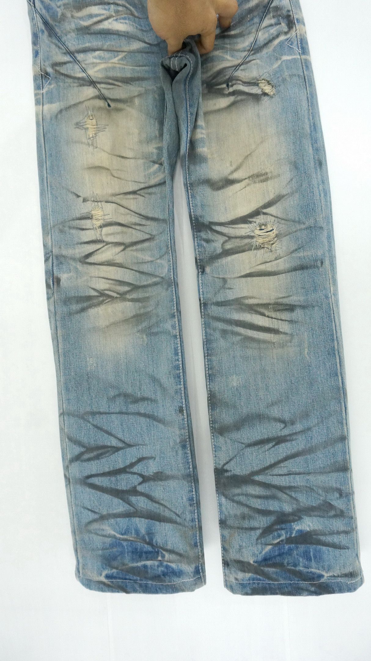 Japanese Brand DopeVtg! NEUTRAL INFINITY Distressed Smoke Dirty Wash Jeans Size US 30 / EU 46 - 8 Thumbnail