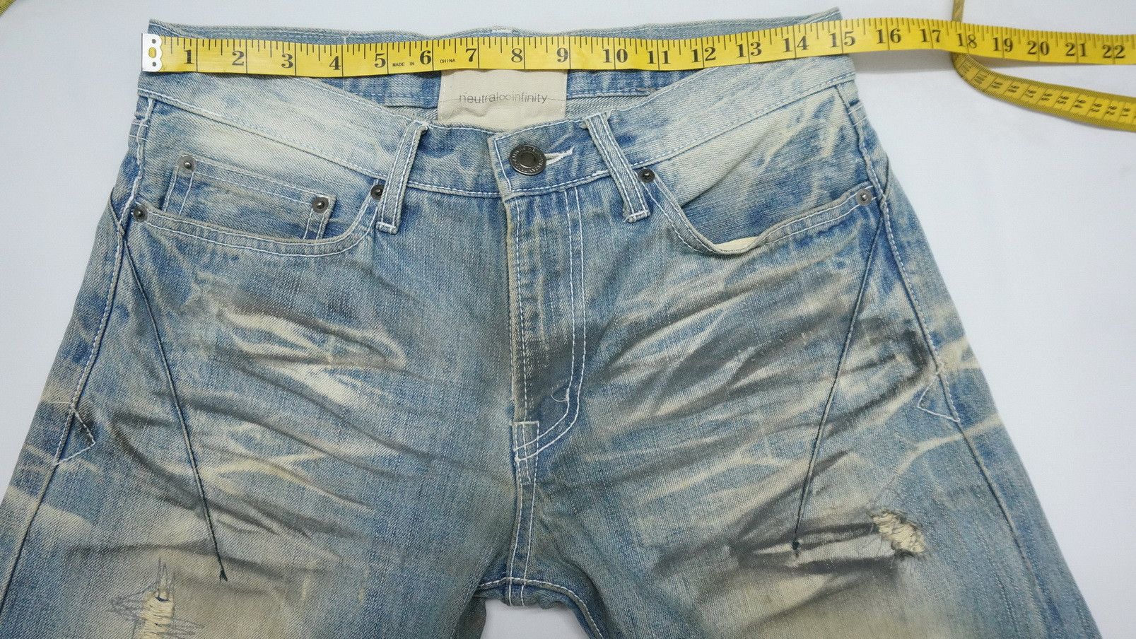 Japanese Brand DopeVtg! NEUTRAL INFINITY Distressed Smoke Dirty Wash Jeans Size US 30 / EU 46 - 12 Thumbnail