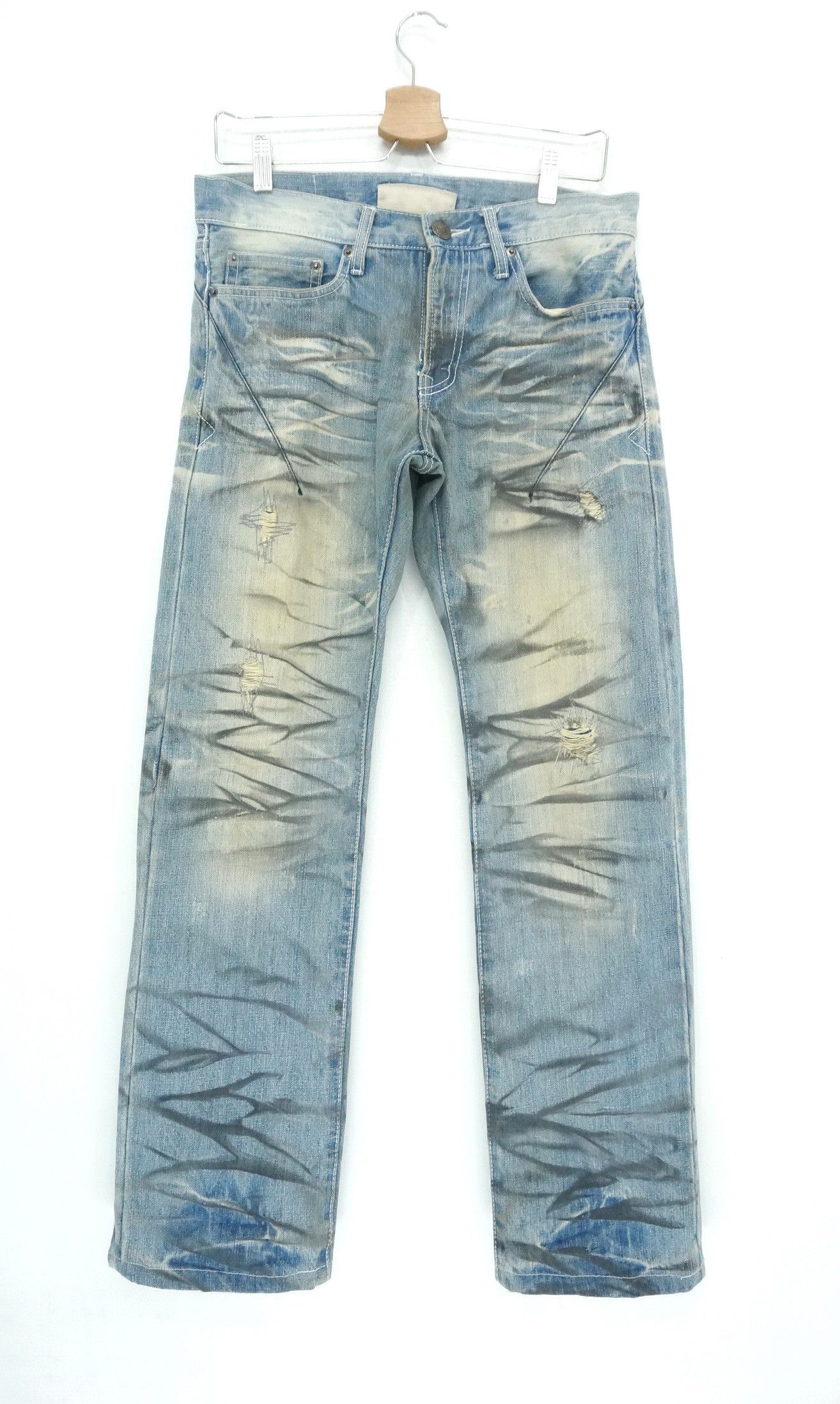Japanese Brand DopeVtg! NEUTRAL INFINITY Distressed Smoke Dirty Wash Jeans Size US 30 / EU 46 - 1 Thumbnail