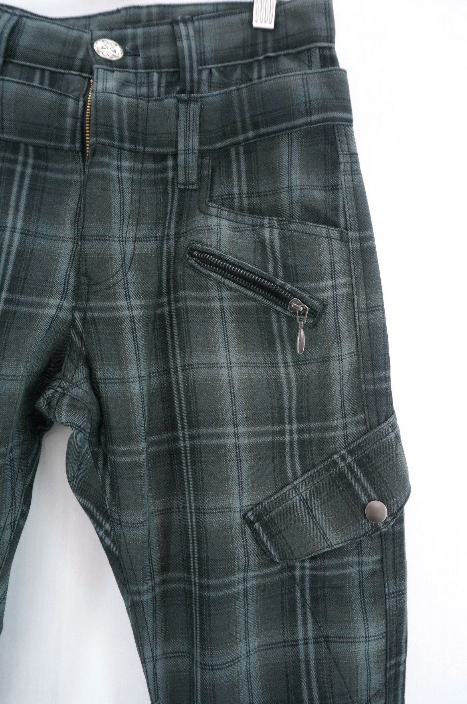 Japanese Brand Double Waist Tartan Plaid Shirring Leg Skinny Light Pant Size US 28 / EU 44 - 4 Thumbnail