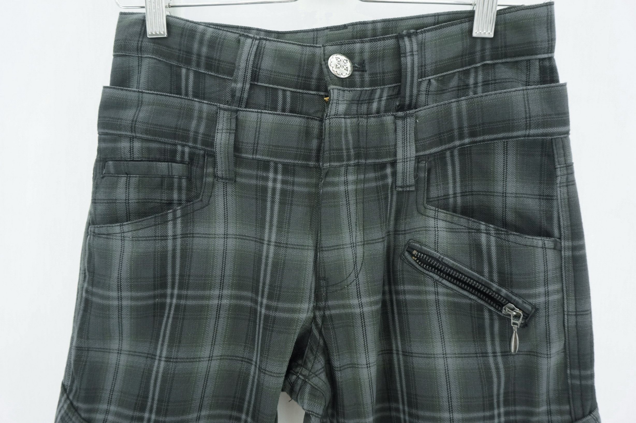 Japanese Brand Double Waist Tartan Plaid Shirring Leg Skinny Light Pant Size US 28 / EU 44 - 6 Thumbnail