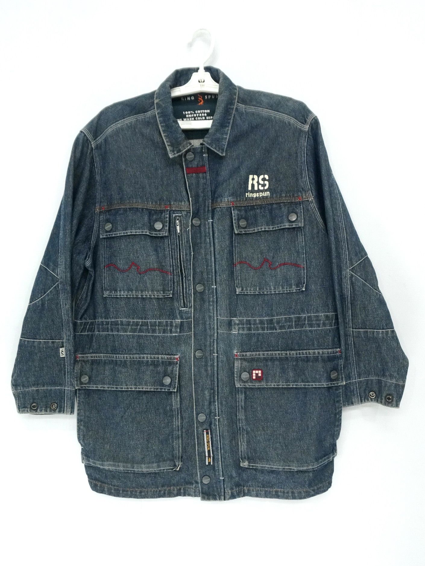 image of Vintage Ringspun Worn Aging Denim Jacket in Dark Blue, Men's (Size Medium)