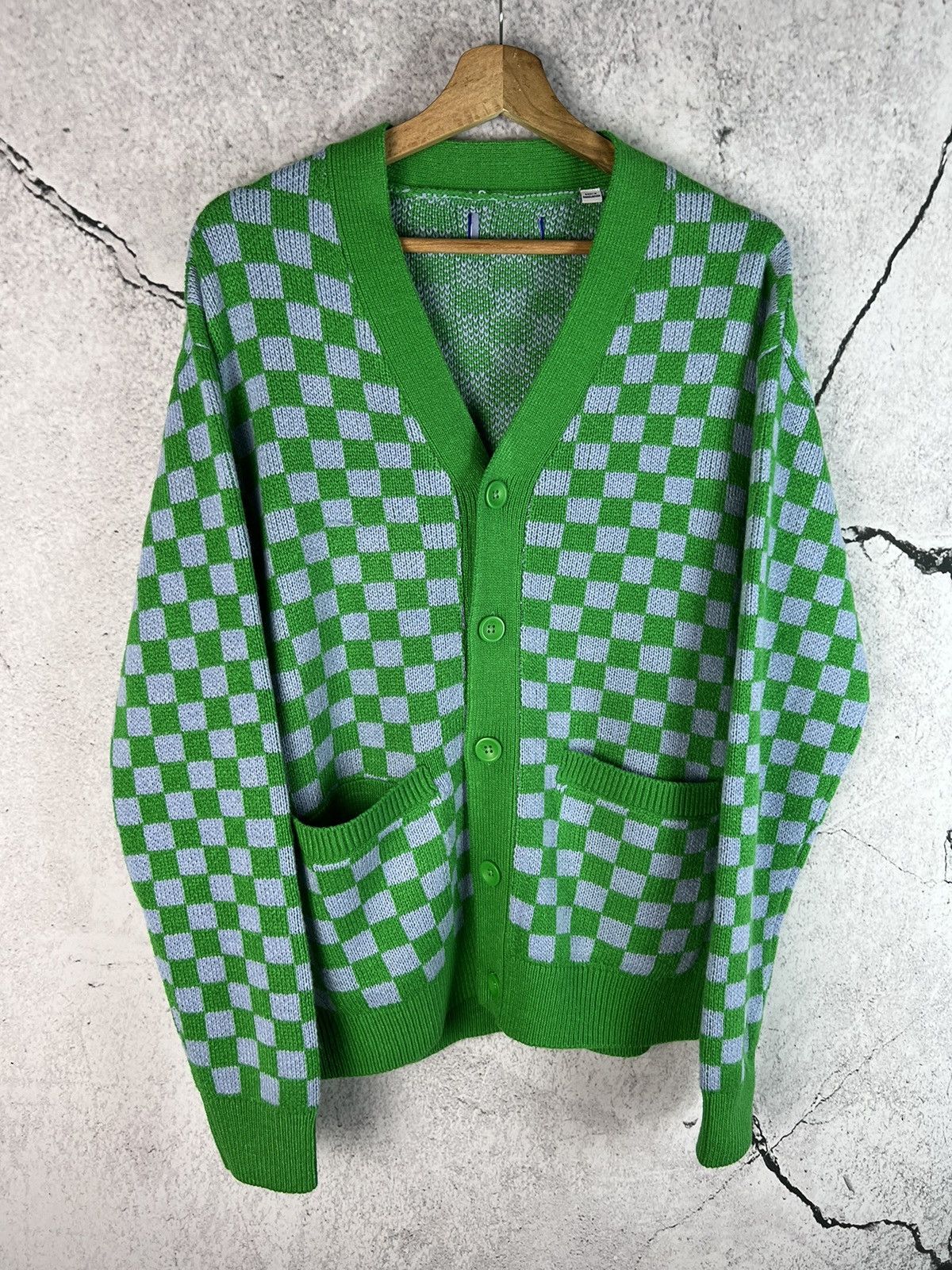 Japanese Brand Multicolor green pink checked cardigan sweater Size US M / EU 48-50 / 2 - 1 Thumbnail