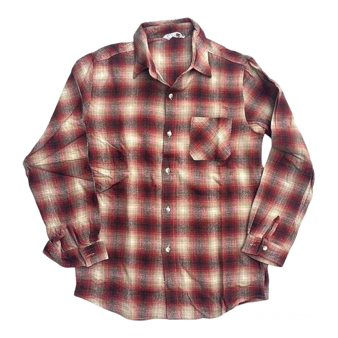 image of Vintage Shadow Plaid Flannel Shirt in Red Tartan, Men's (Size Medium)