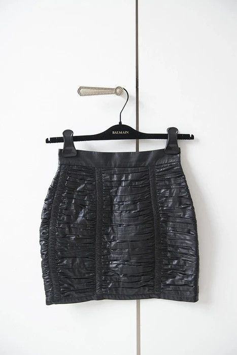 Balmain 2010 ruched leather mini skirt Size 25" / US 0 / IT 36 - 1 Thumbnail