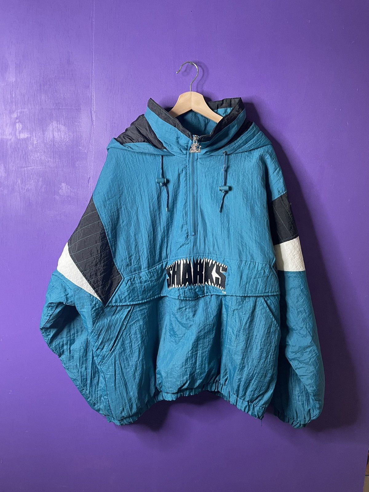 image of Nhl x Starter Vintage 90's Starter San Jose Sharks Puffer Jacket in Teal, Men's (Size XL)