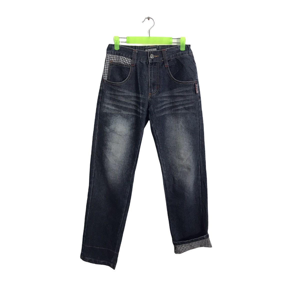 Japanese Brand × Vintage Bat-su Studio Distressed Denim Jeans Checked Inner Design Size US 26 / EU 42 - 1 Thumbnail
