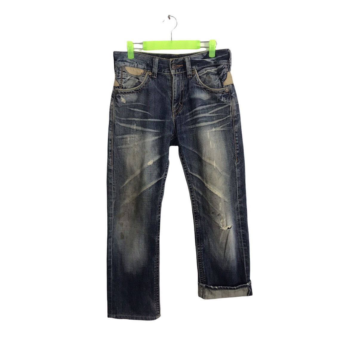 image of Back Number Distressed Denim Jeans Buckle Size Waist 30 in Indigo, Men's