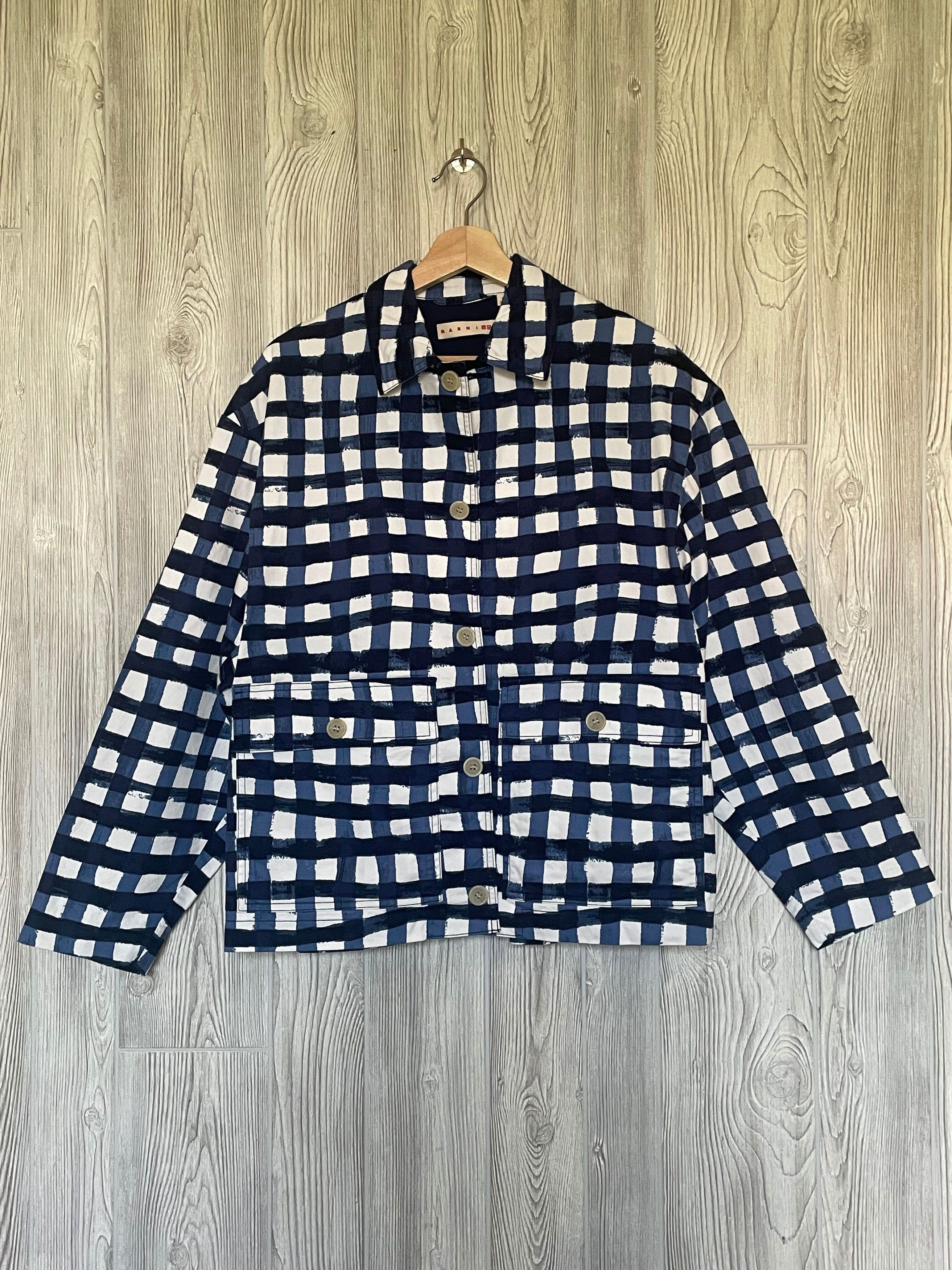 image of Marni x Uniqlo Utility Jacket / Chore Coat in Blue White, Men's (Size XS)