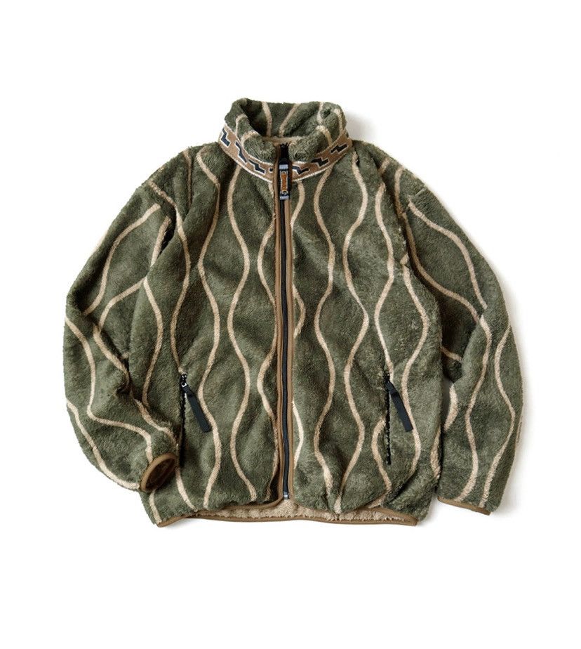 Image of Kapital Striped Cactus Drunken Zip Fleece Jacket Size 5 in Green, Men's