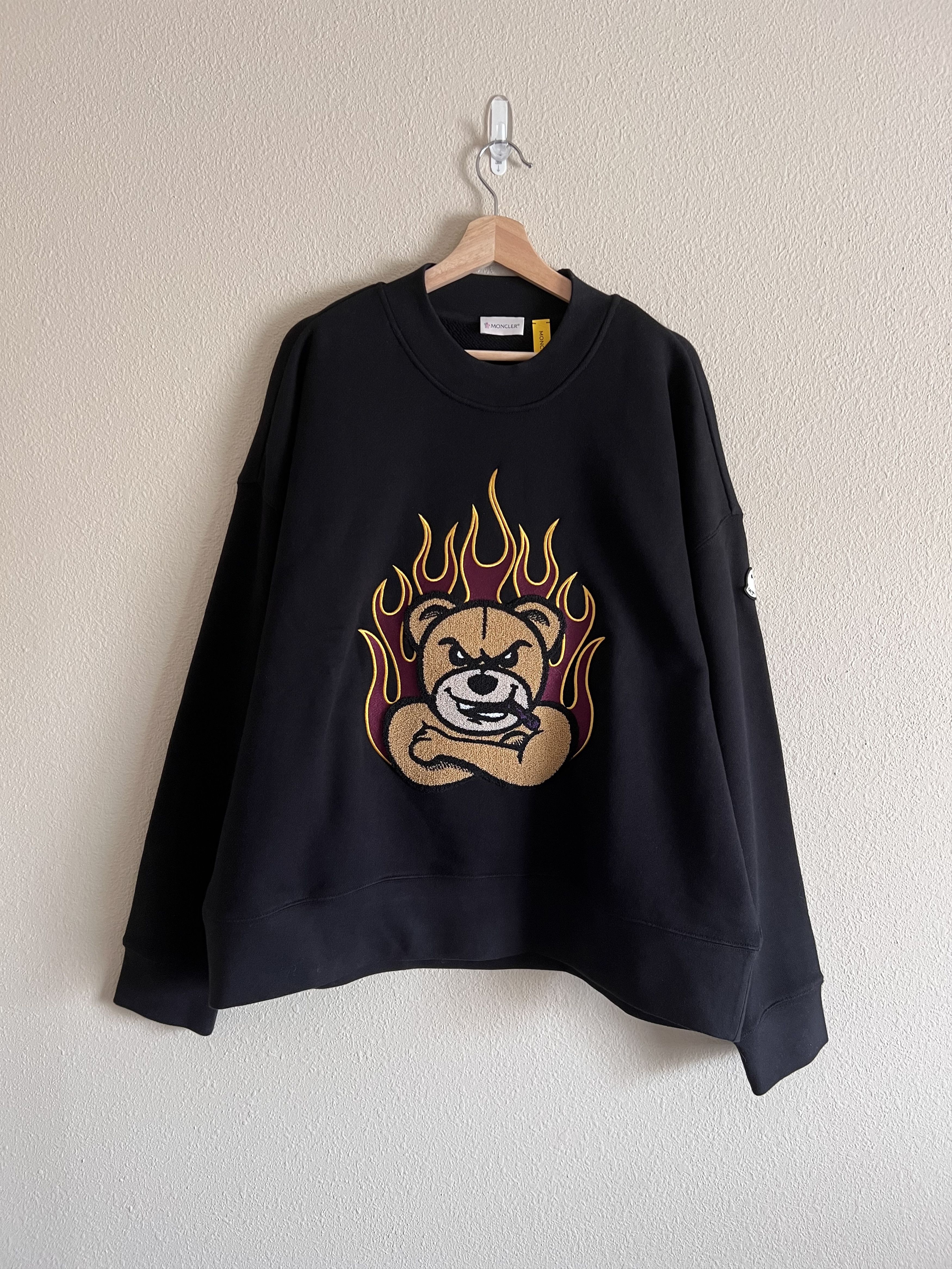 image of Moncler Genius x Palm Angels 8 Moncler Palm Angels Teddy Bear Crewneck Sweatshirt Black (Size XL)