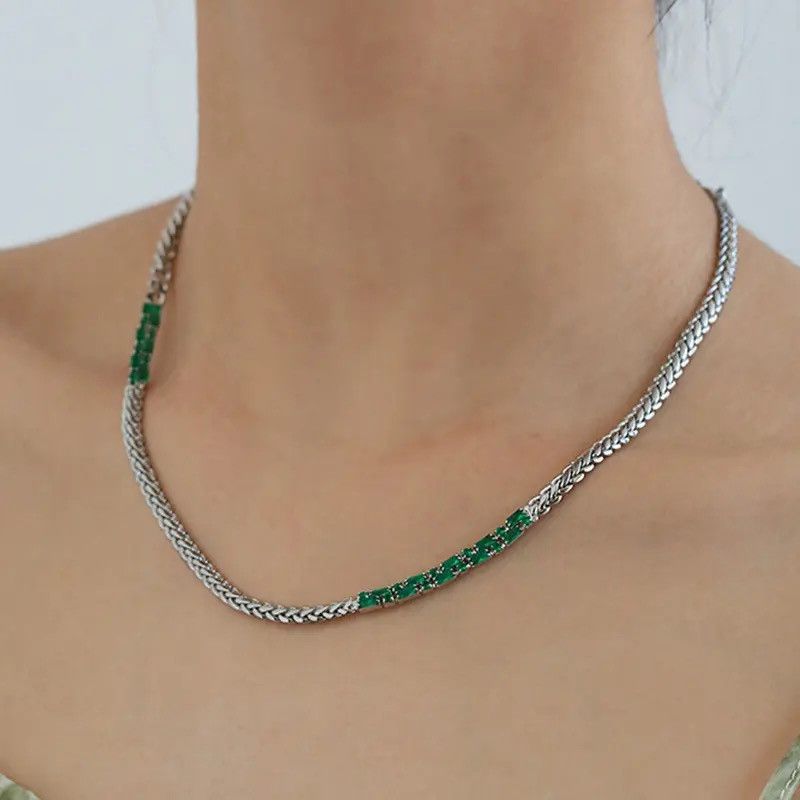 Jewelry Green Zircon Snake Chain Sweater Necklace Size ONE SIZE - 1 Thumbnail