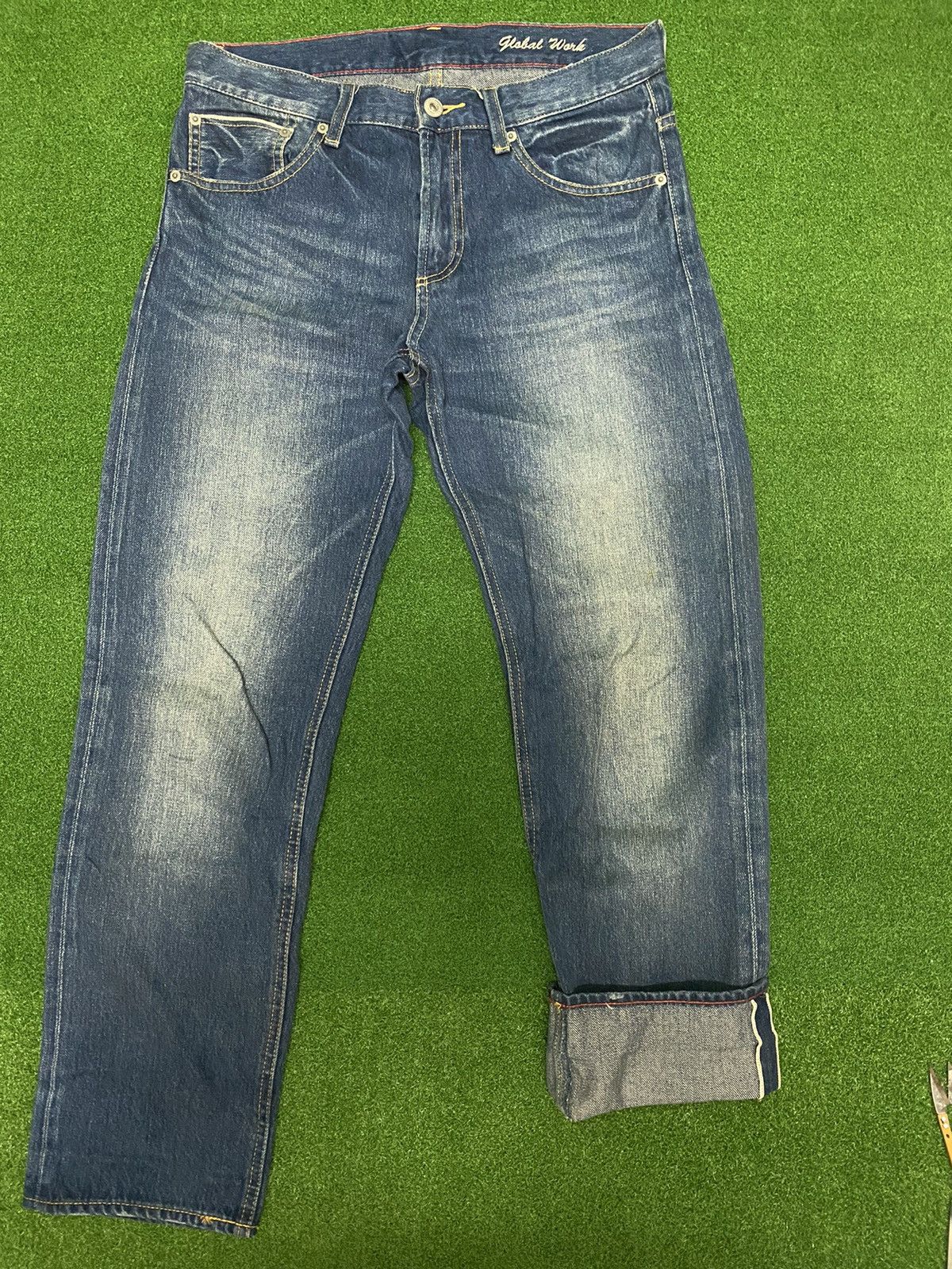 Japanese Brand DISTRESSED GLOBAL WORK SELVAGE DENIM SIZE 30 Size US 30 / EU 46 - 1 Thumbnail
